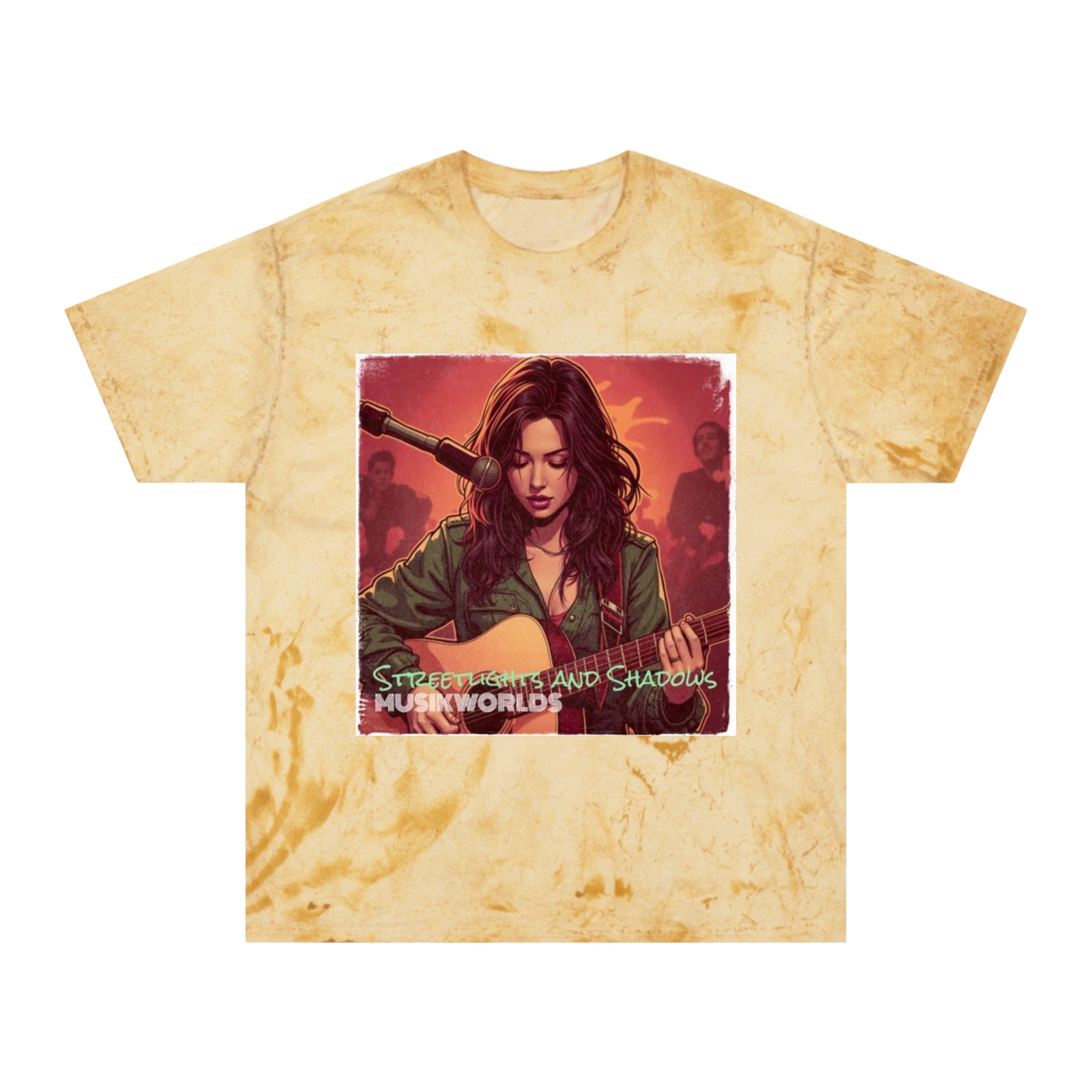 Indie Guitarist Graphic Tee — "Streetlights and Shadows" Vintage Tie-Dye T-Shirt