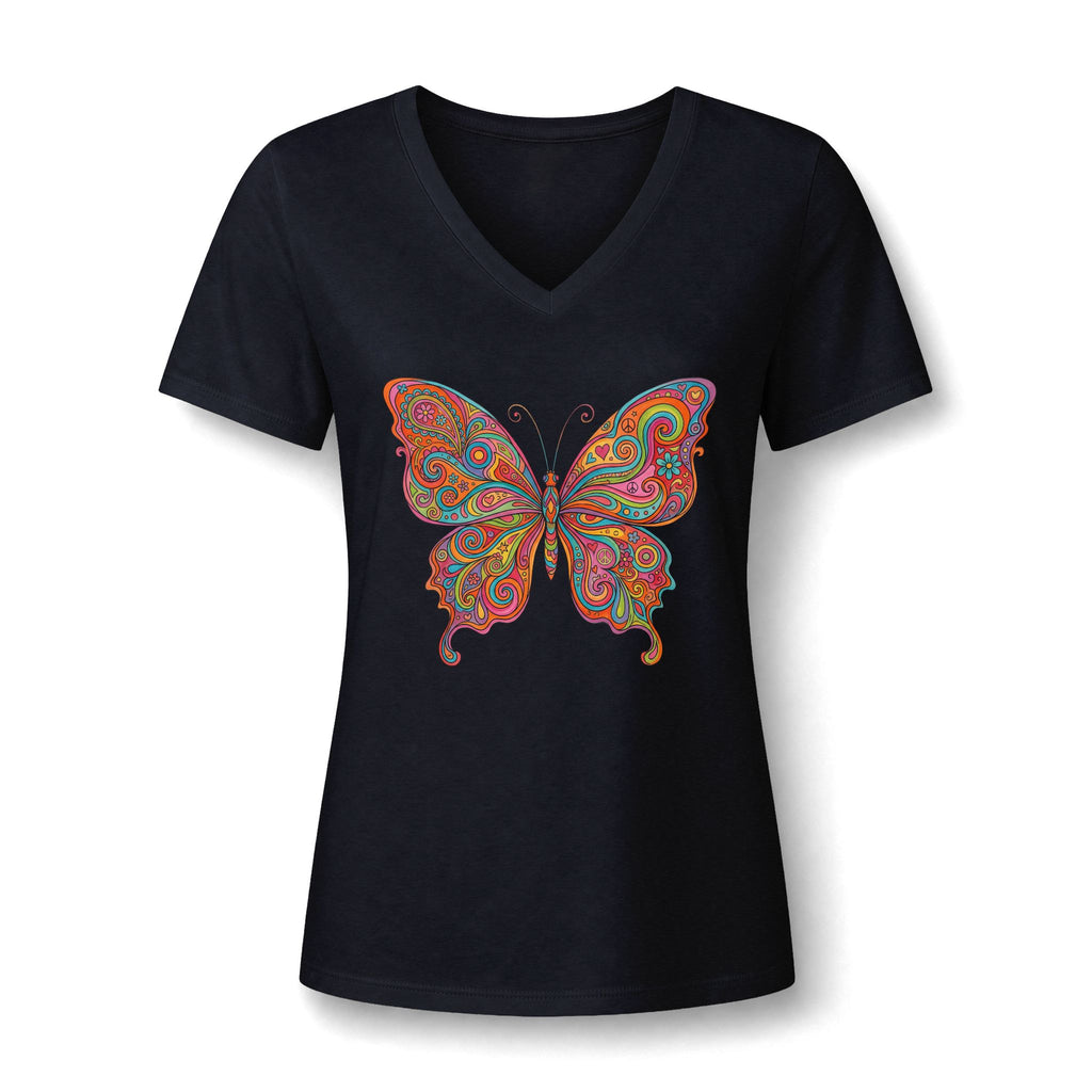 Butterfly Paisley V-Neck Tee – Buntes Boho Damen-Shirt | musikworlds Artist Collection
