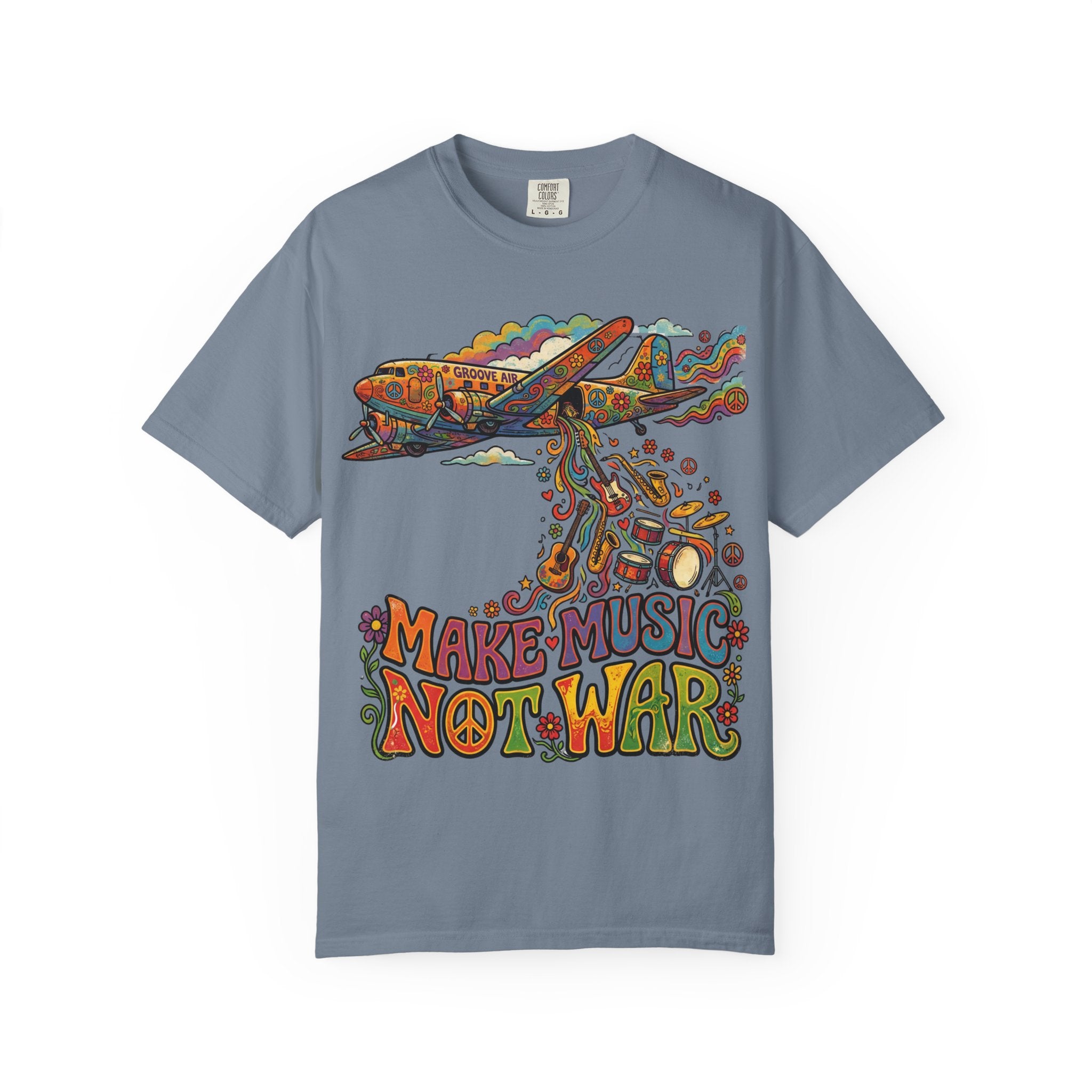 Make Music Not War T-Shirt — Retro Psychedelic Peace & Music Graphic Tee
