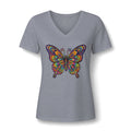 Damen V-Neck Butterfly Tee – Buntes Boho Schmetterlings-Shirt | musikworlds Artist Collection