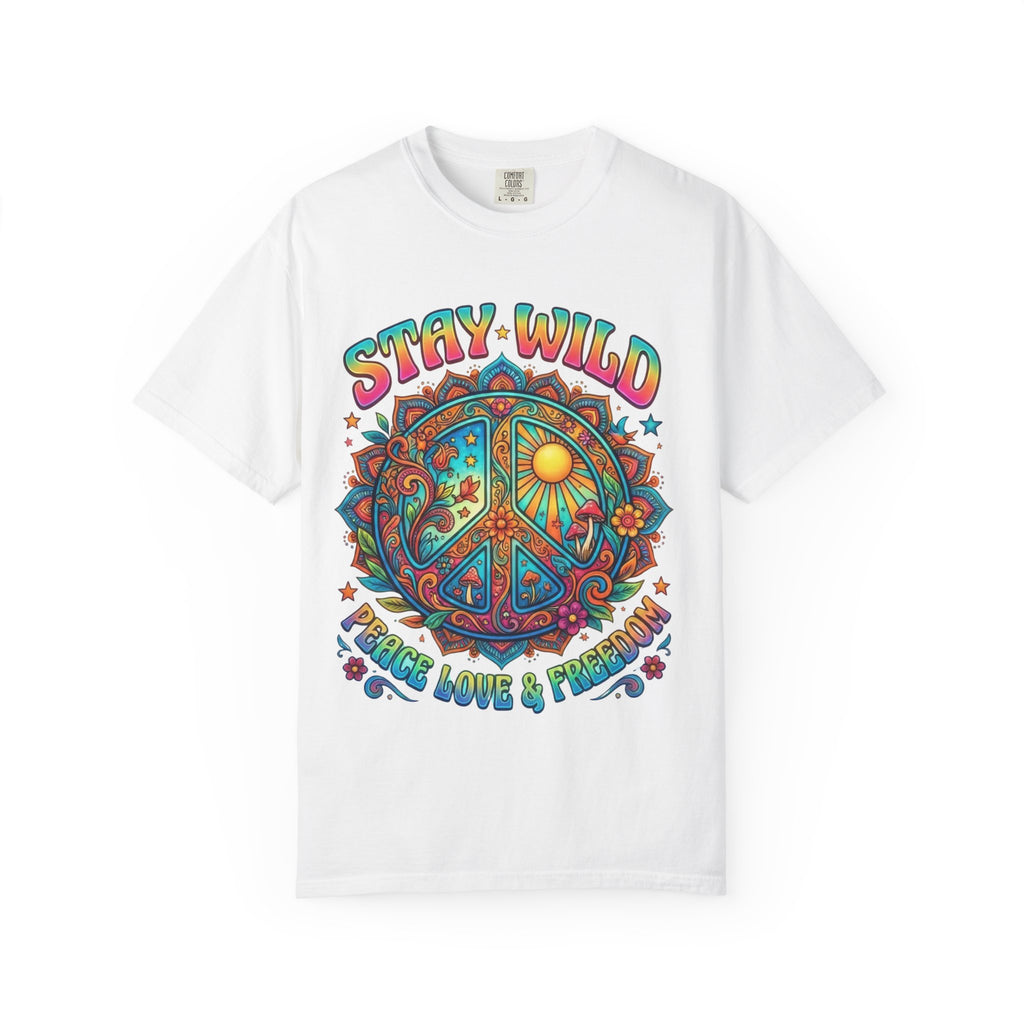 Stay Wild Peace Sign T-Shirt — Retro Psychedelic Love & Freedom Tee