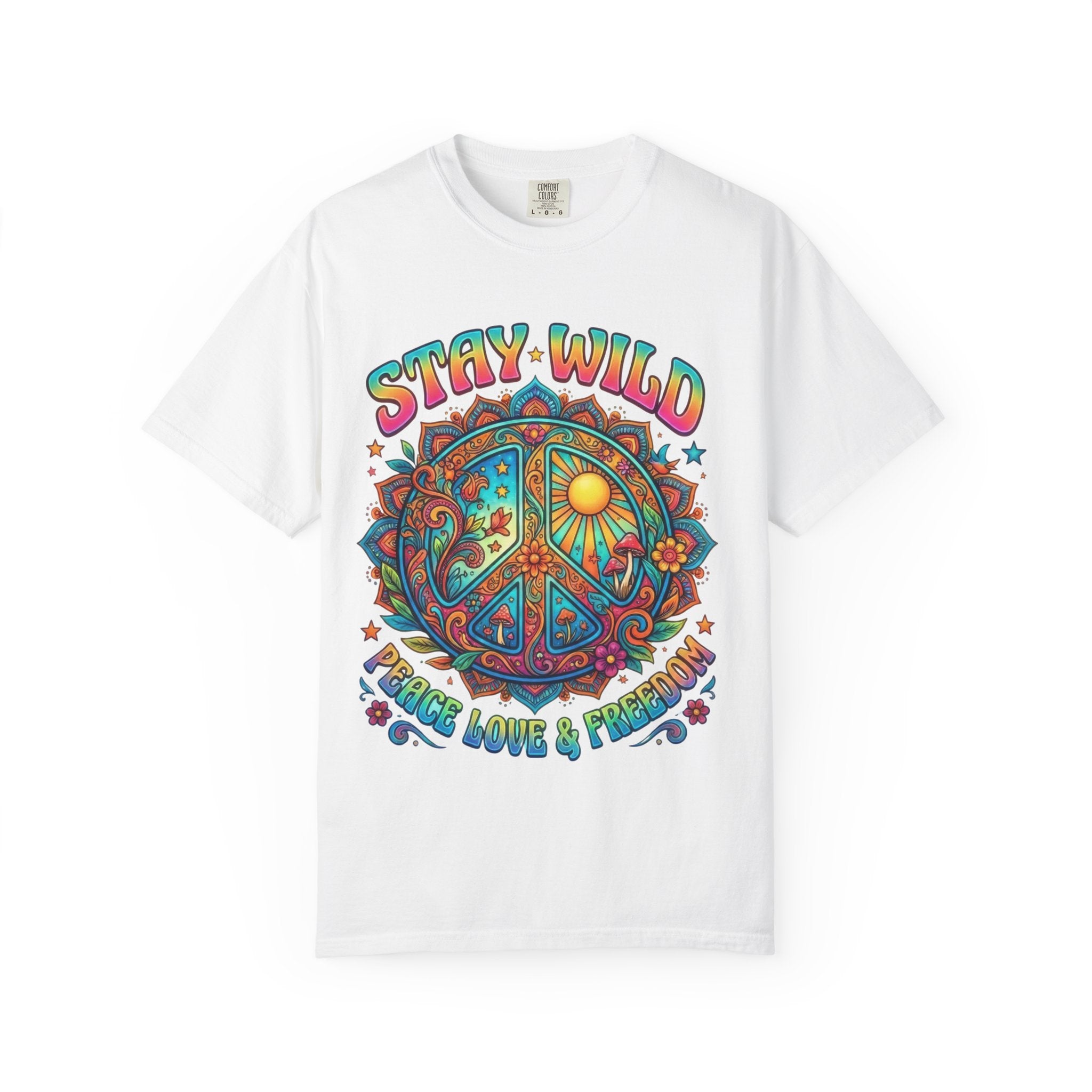Stay Wild Peace Sign T-Shirt — Retro Psychedelic Love & Freedom Tee