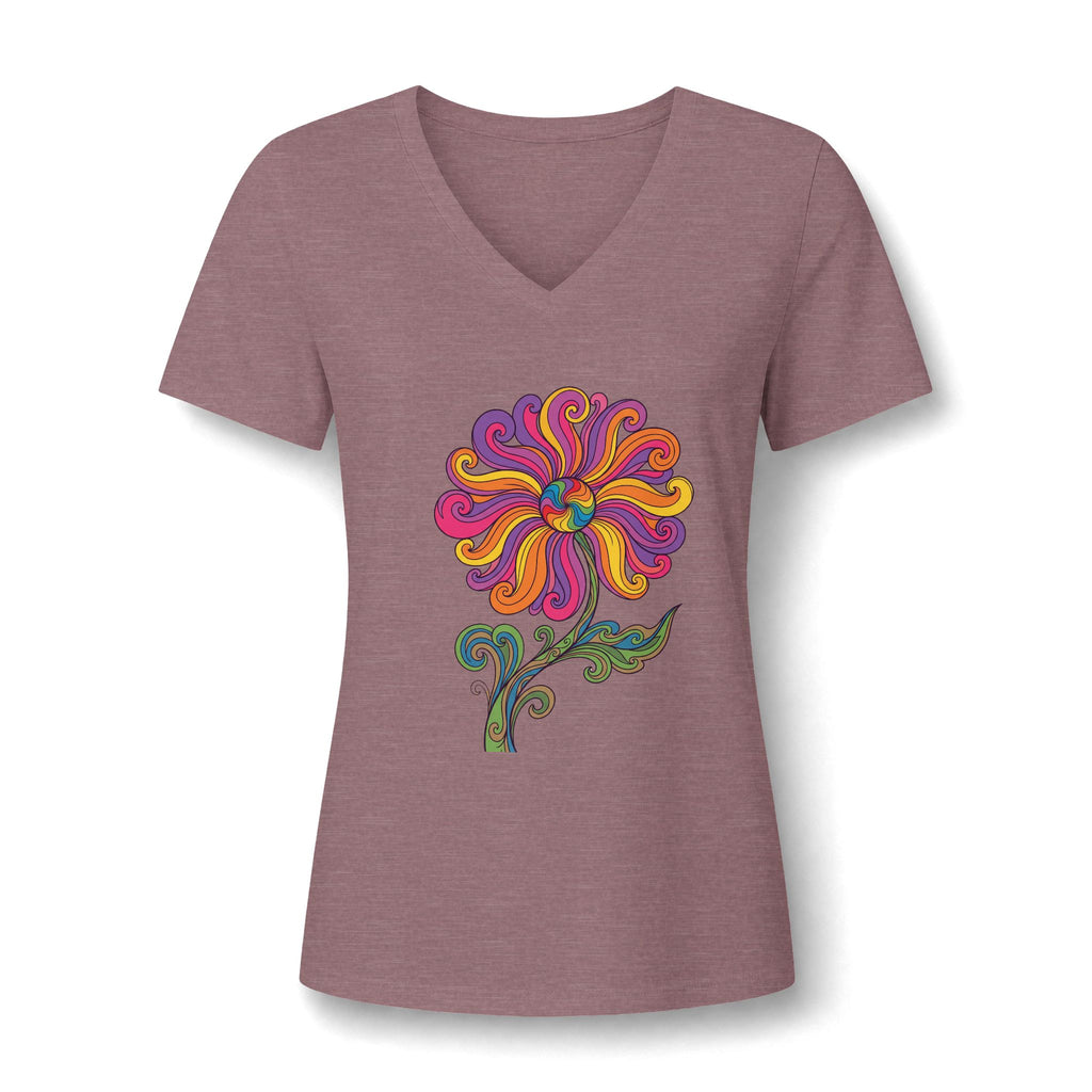 Damen V-Neck Tee Retro Floral Paisley – Boho Grafik-Shirt | musikworlds Artist Collection