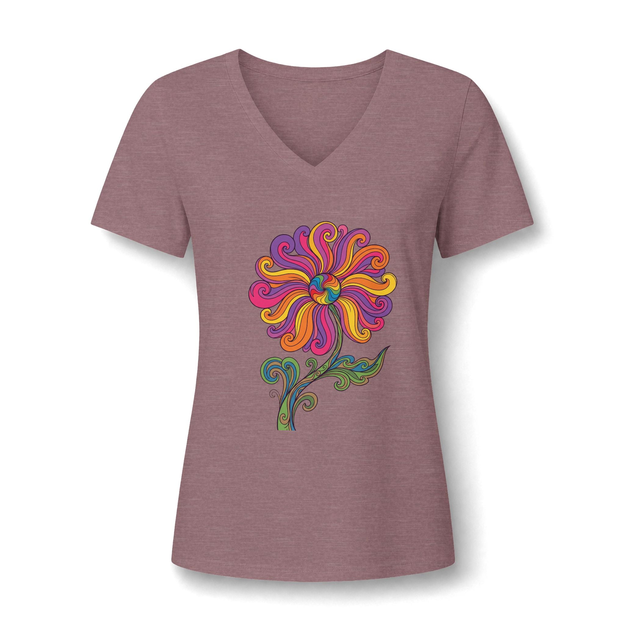 Damen V-Neck Tee Retro Floral Paisley – Boho Grafik-Shirt | musikworlds Artist Collection