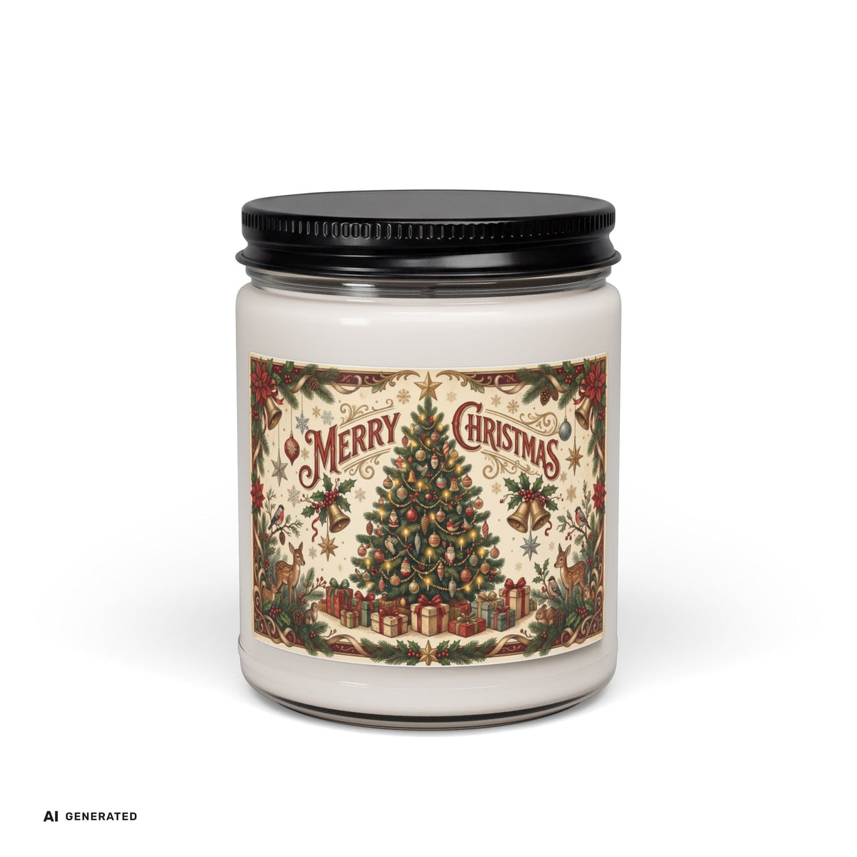 Merry Christmas Christmas Tree Scented Soy Candle | musikworlds Artist Collection – AI GENERATED / KI-GENERIERT