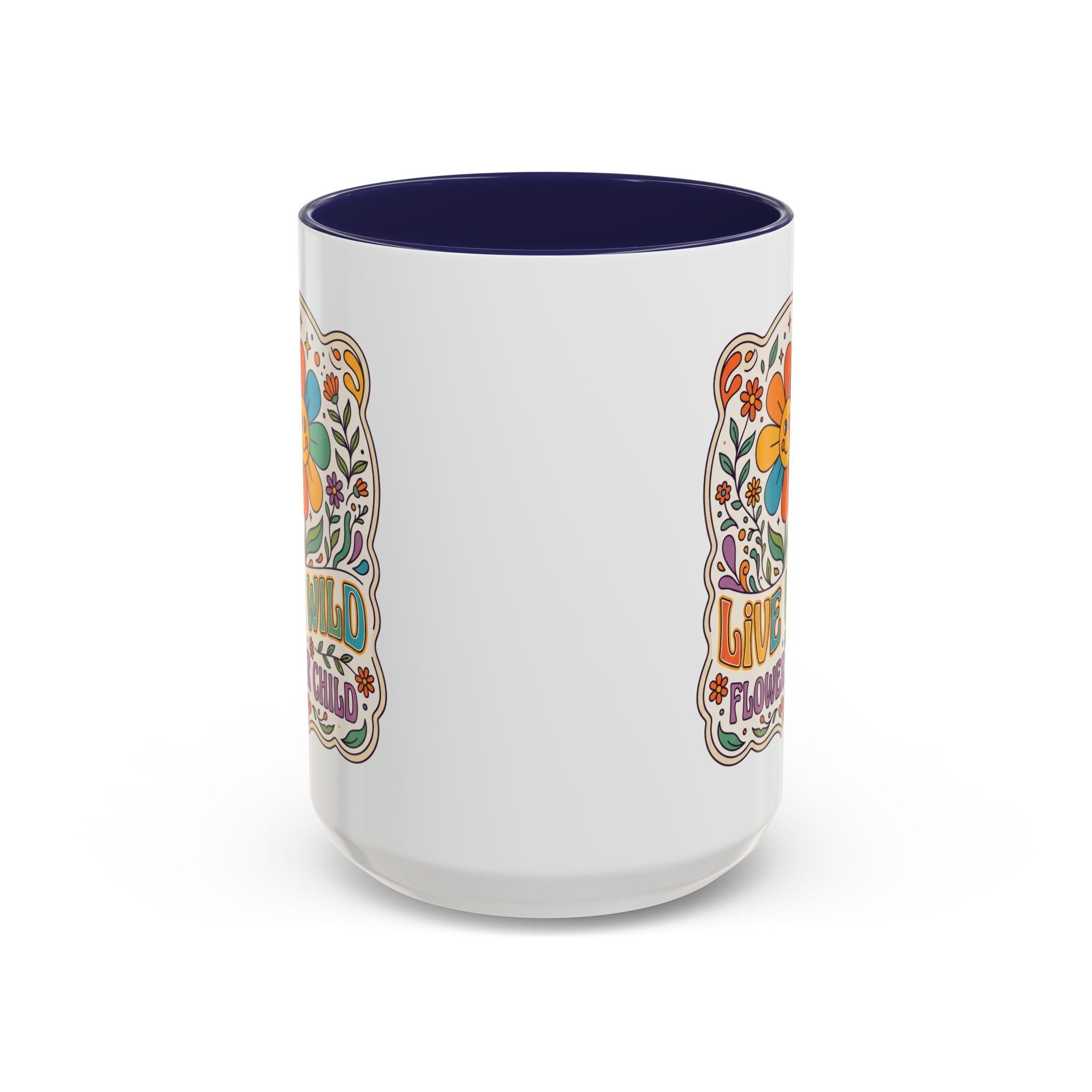 Live Wild Flower Child Coffee Mug – Retro Floral Smiley Design (11/15oz)