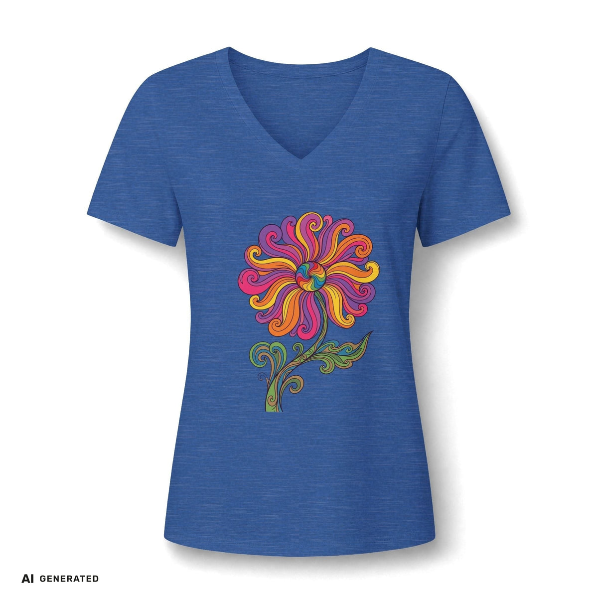 Damen V-Ausschnitt T-Shirt Blumenkind – Blumen Paisley Retro | musikworlds Artist Collection – AI GENERATED / KI-GENERIERT