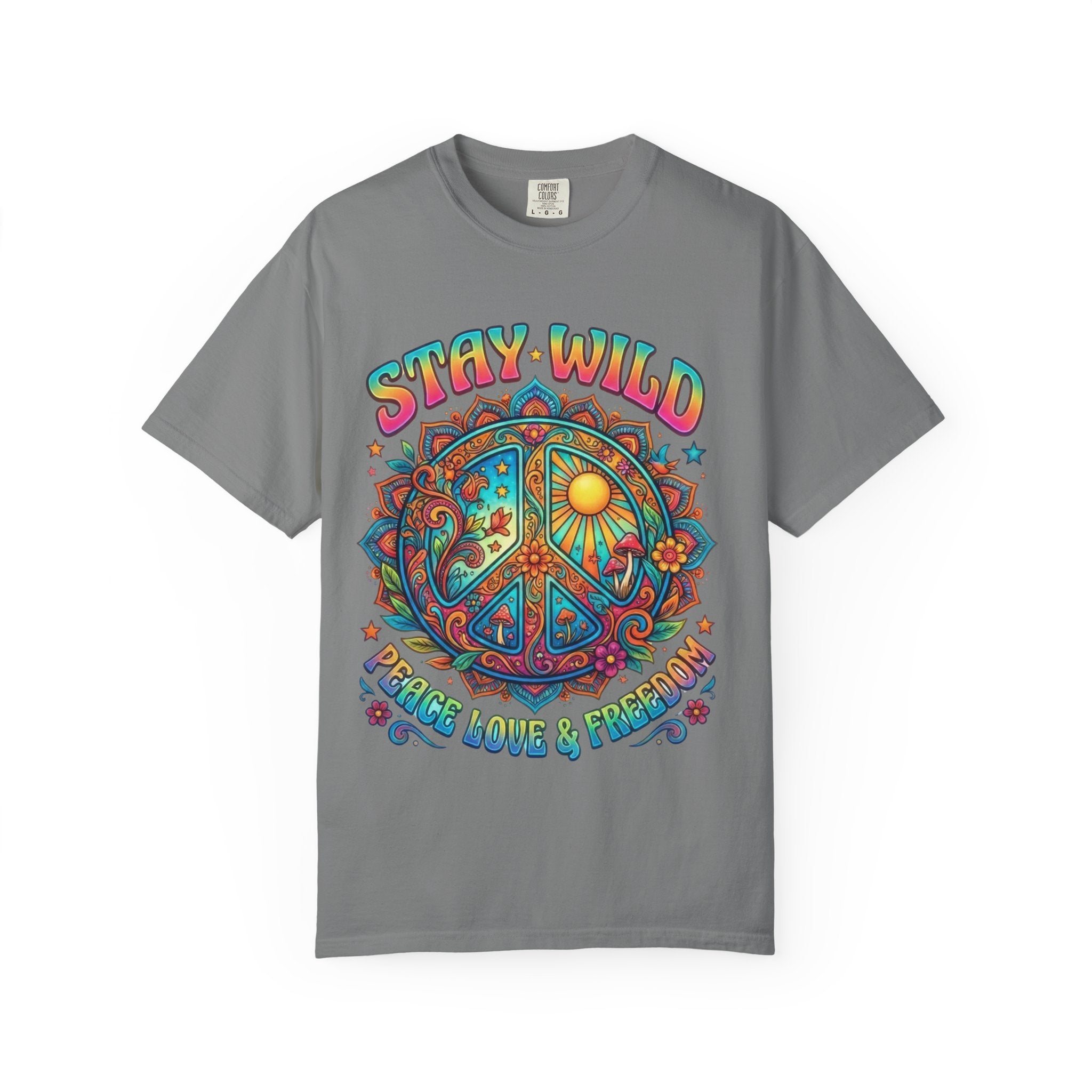 Stay Wild Peace Sign T-Shirt — Retro Psychedelic Love & Freedom Tee