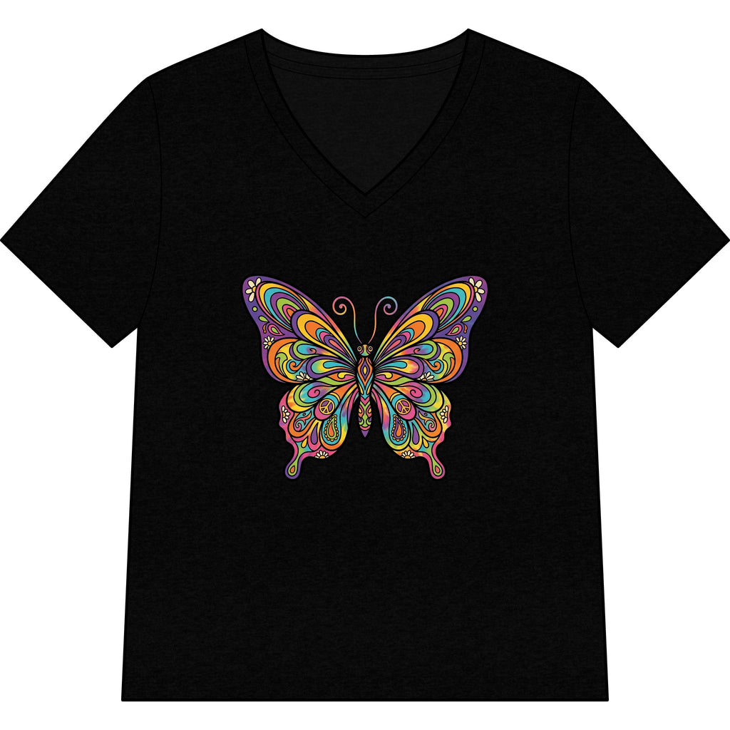 Women's V-Neck Butterfly Tee — Colorful Boho Butterfly Graphic Shirt