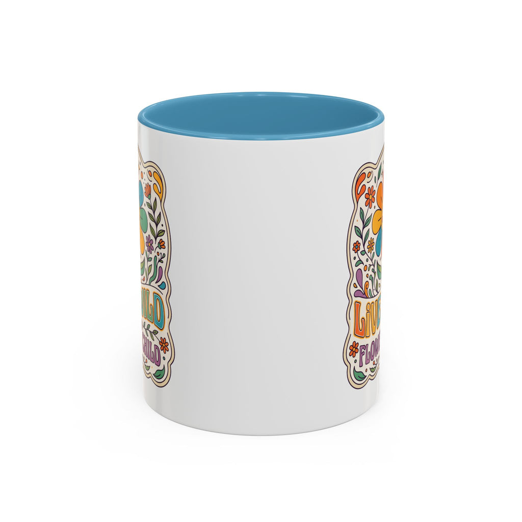 Live Wild Flower Child Coffee Mug – Retro Floral Smiley Design (11/15oz)