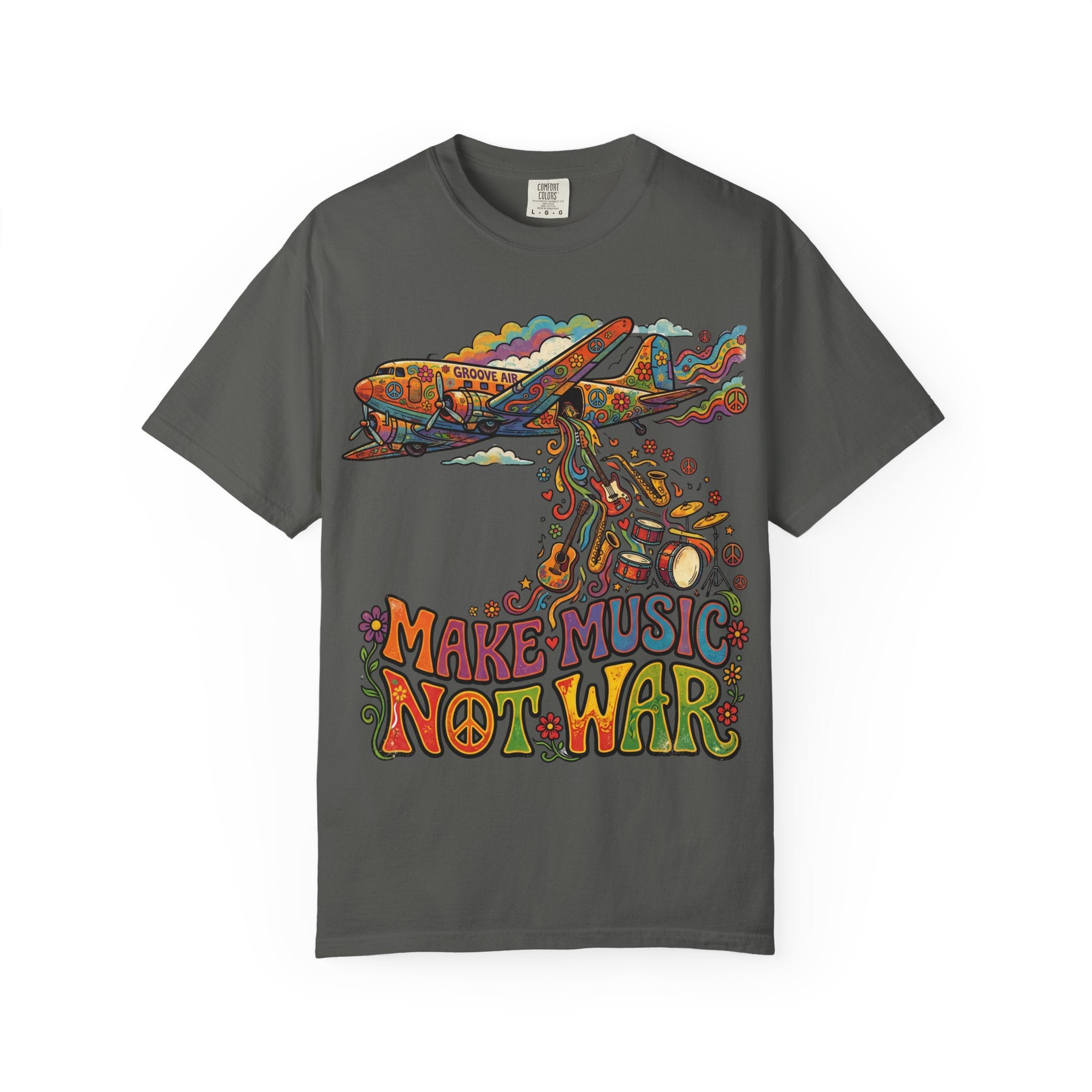 Make Music Not War T-Shirt — Retro Psychedelic Peace & Music Graphic Tee