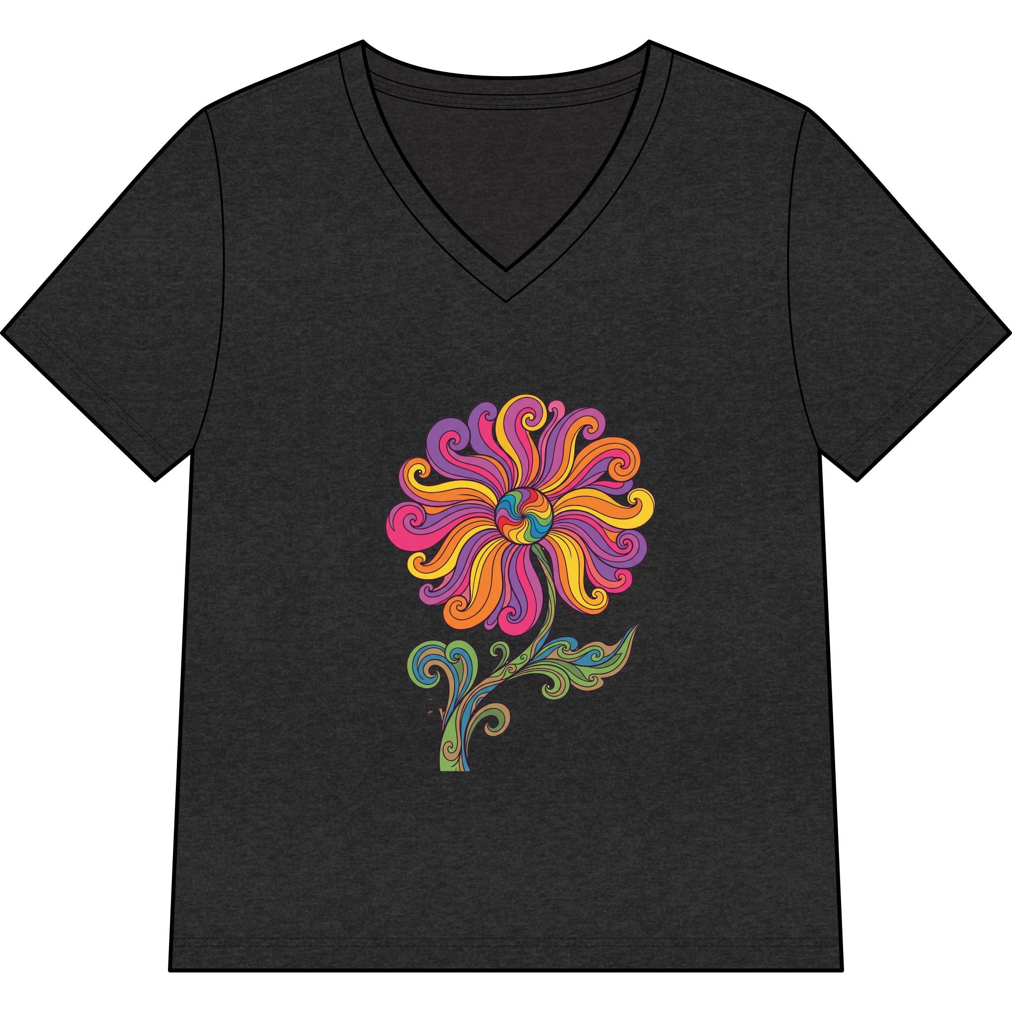 Women’s V-Neck Tee — Colorful Retro Floral Paisley Graphic