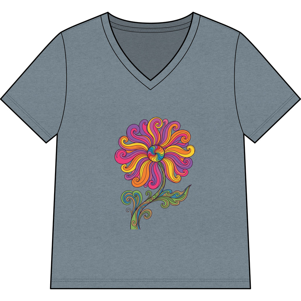 Women’s V-Neck Tee — Colorful Retro Floral Paisley Graphic
