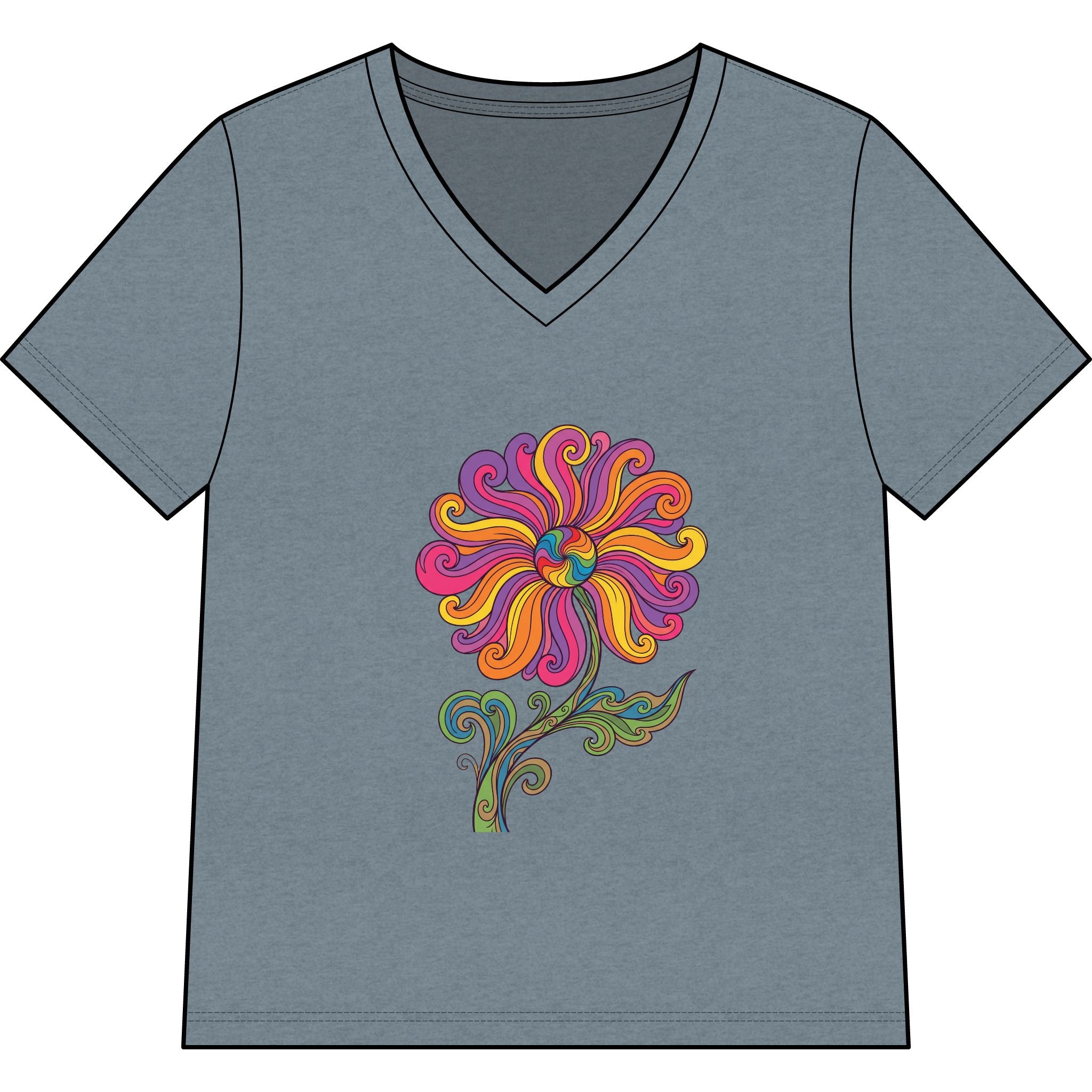 Women’s V-Neck Tee — Colorful Retro Floral Paisley Graphic