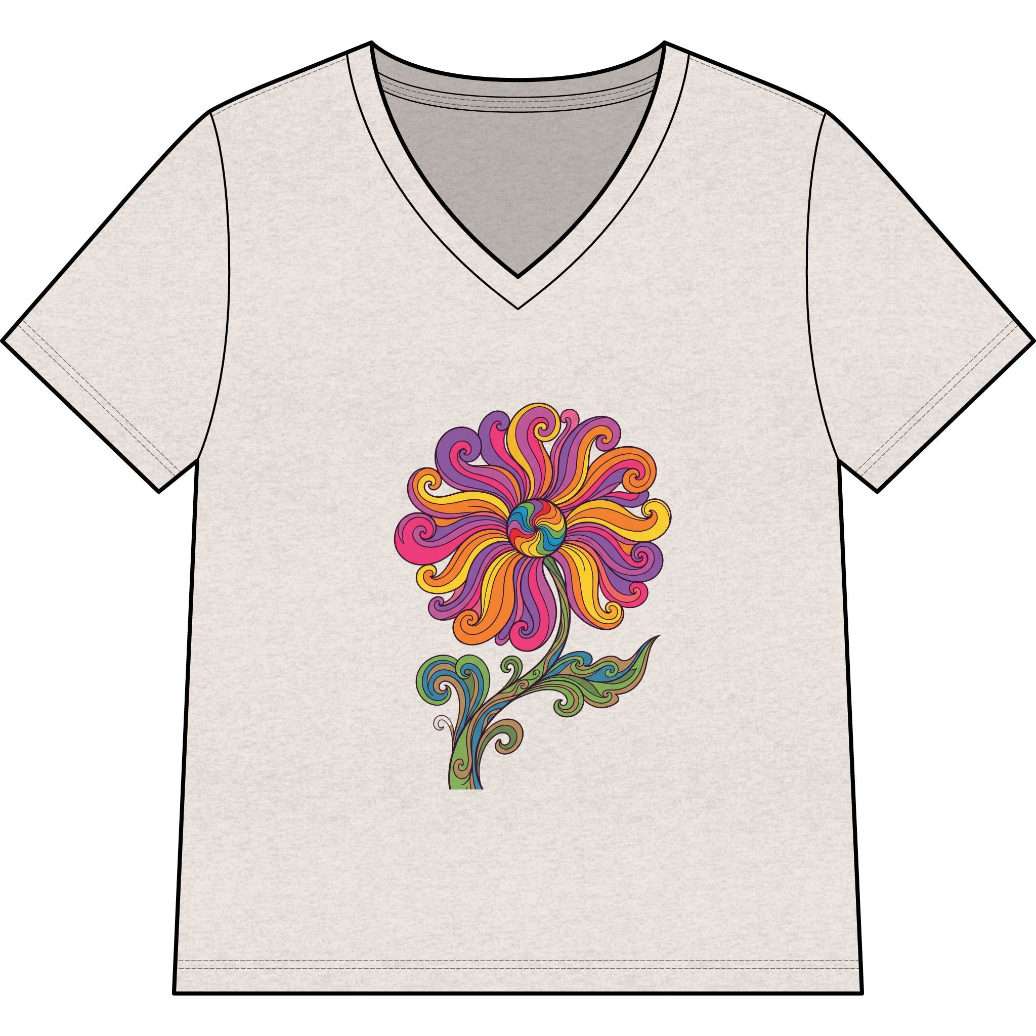 Women’s V-Neck Tee — Colorful Retro Floral Paisley Graphic