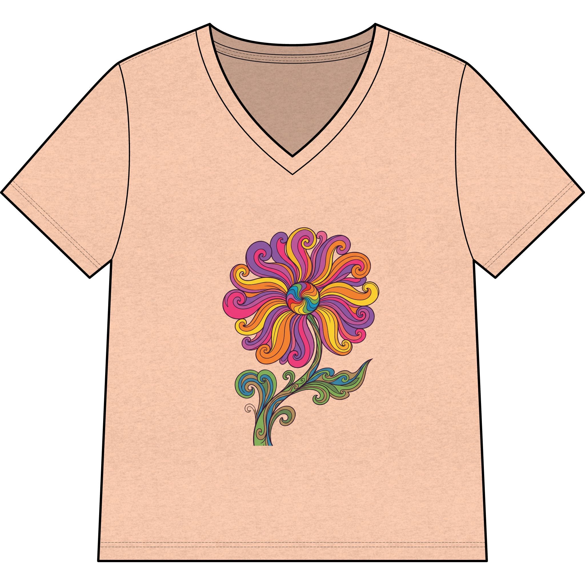 Women’s V-Neck Tee — Colorful Retro Floral Paisley Graphic
