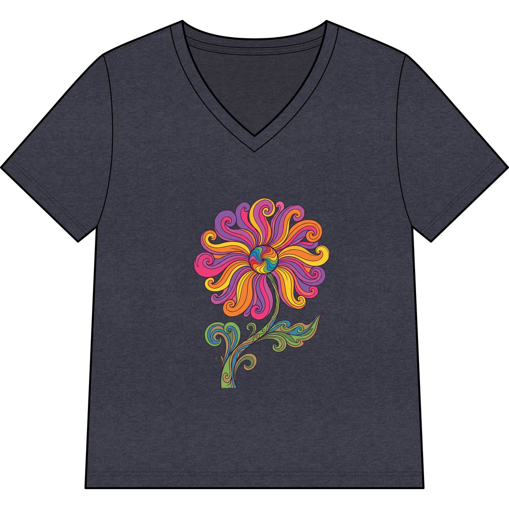 Women’s V-Neck Tee — Colorful Retro Floral Paisley Graphic