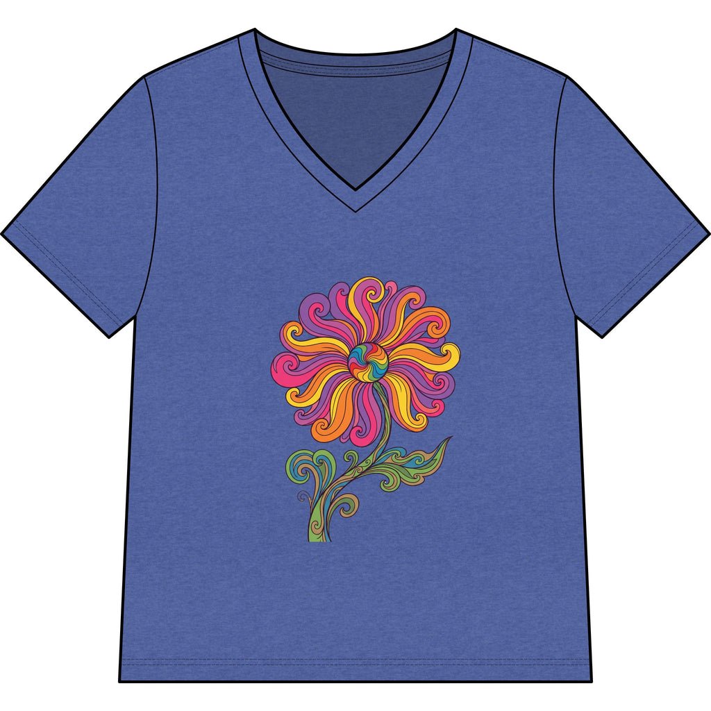 Women’s V-Neck Tee — Colorful Retro Floral Paisley Graphic