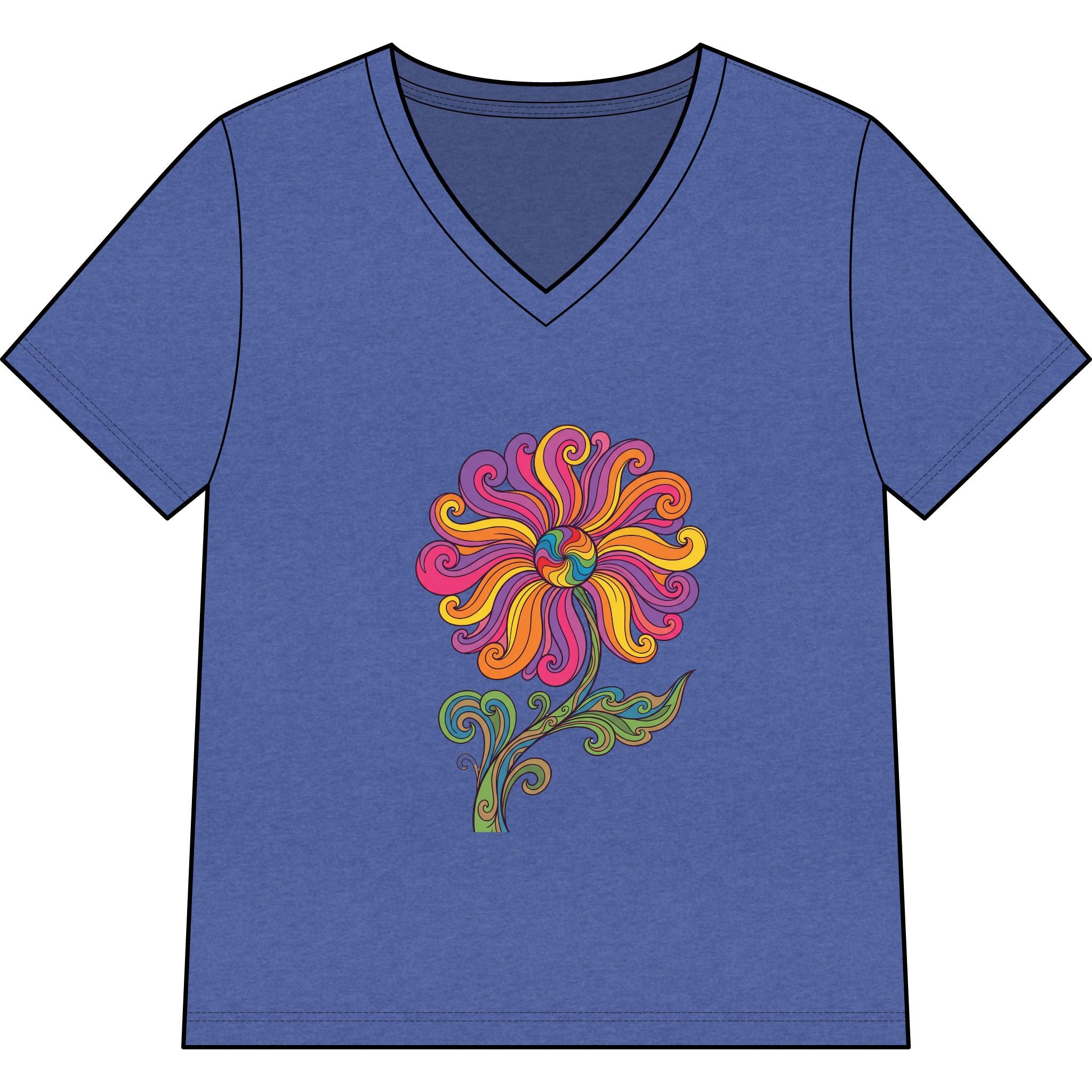 Women’s V-Neck Tee — Colorful Retro Floral Paisley Graphic