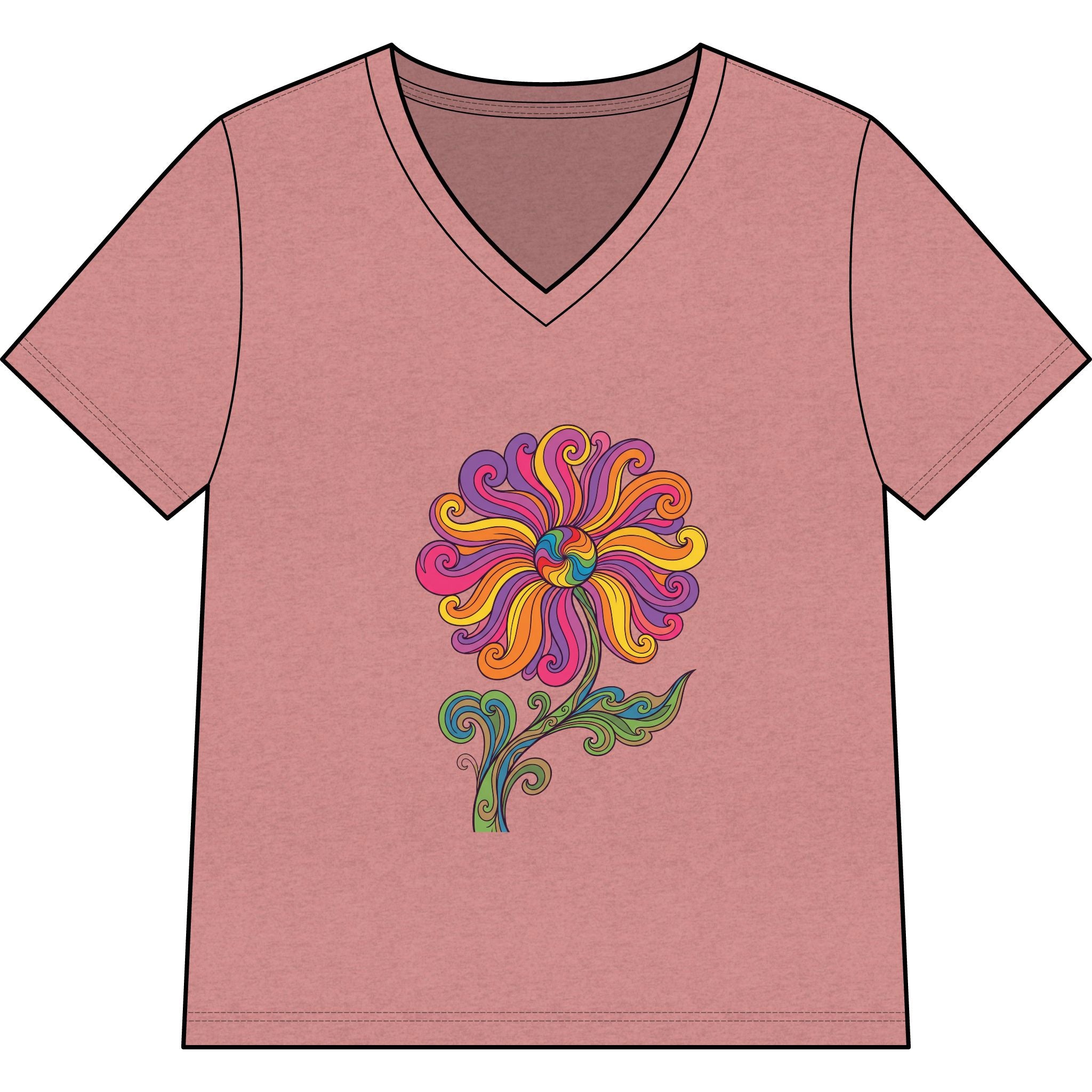 Women’s V-Neck Tee — Colorful Retro Floral Paisley Graphic