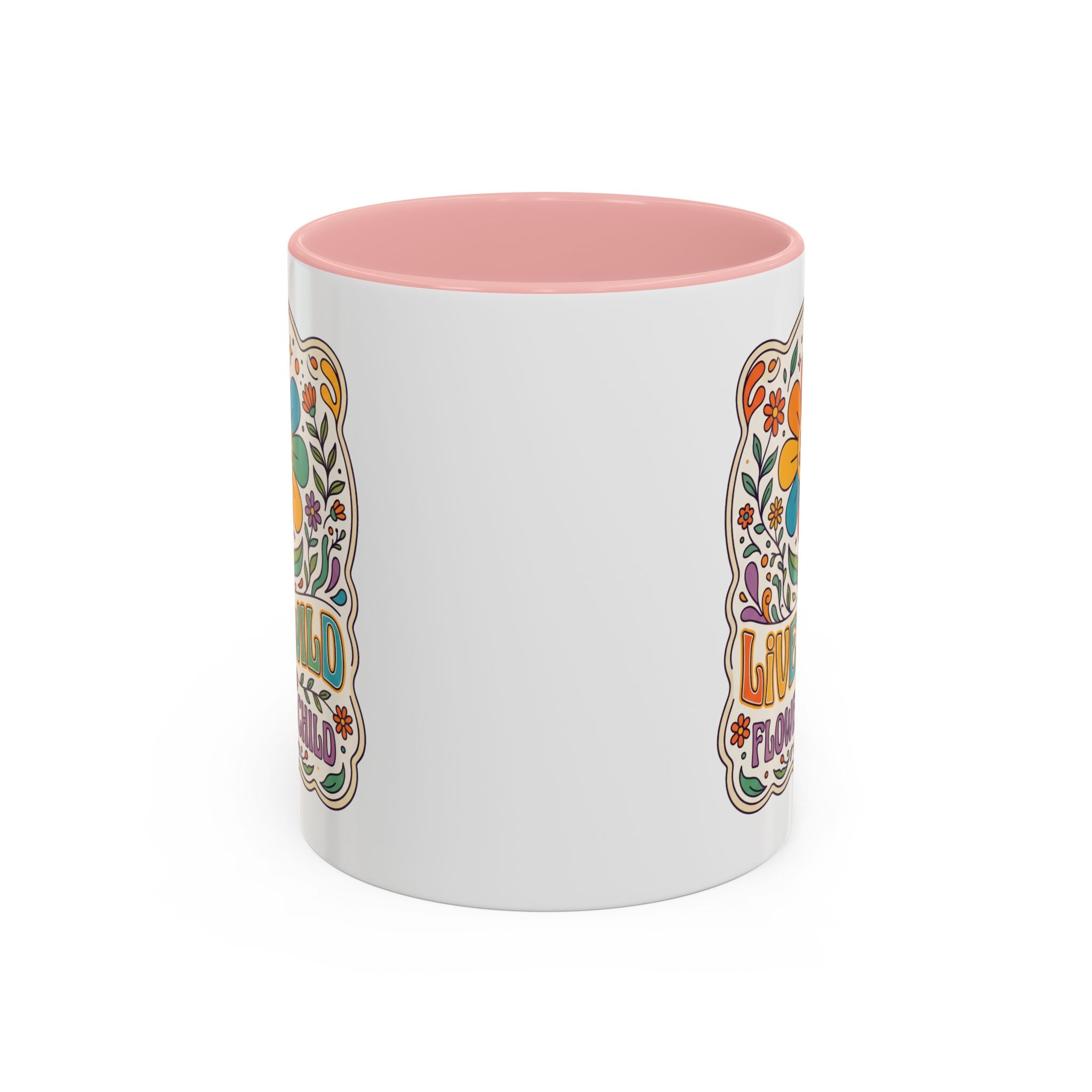 Live Wild Flower Child Coffee Mug – Retro Floral Smiley Design (11/15oz)