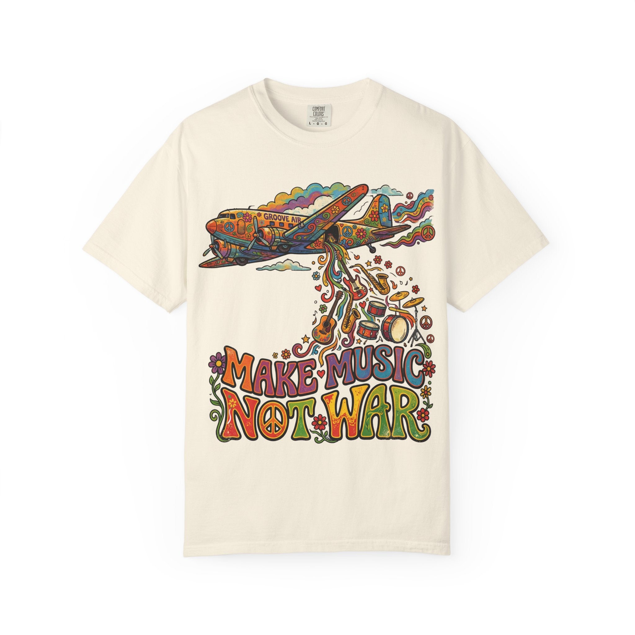 Make Music Not War T-Shirt — Retro Psychedelic Peace & Music Graphic Tee