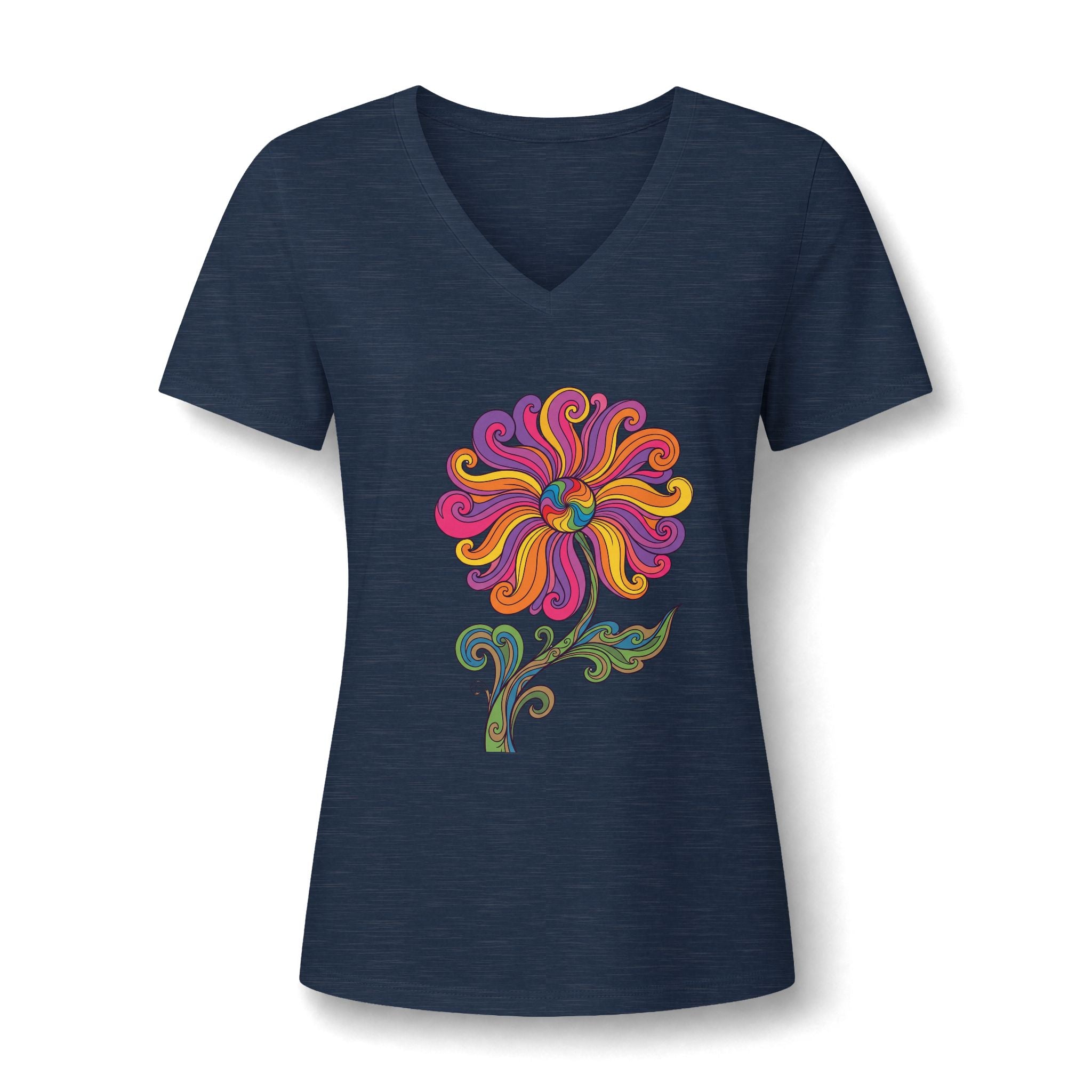 Damen V-Neck Tee Retro Floral Paisley – Boho Grafik-Shirt | musikworlds Artist Collection