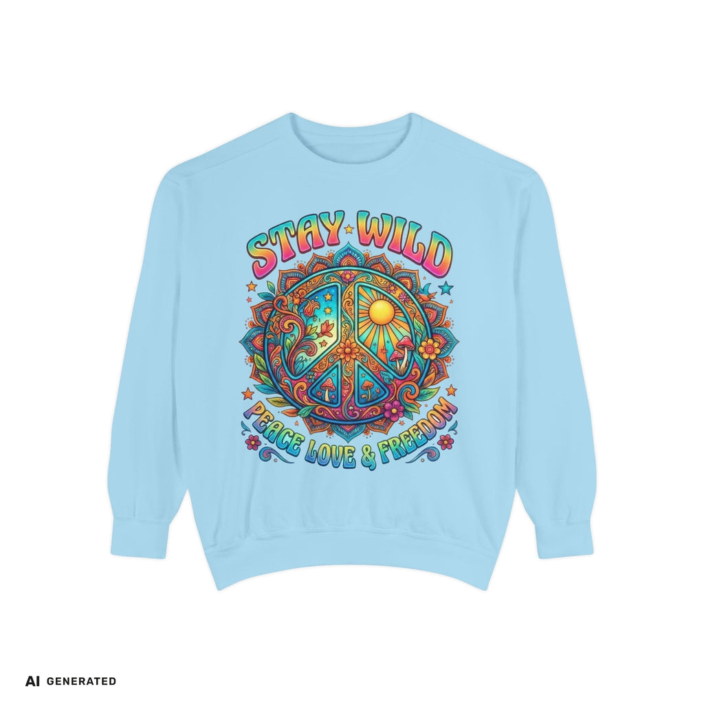 Stay Wild Peace Sign Sweatshirt – Retro Hippie Crewneck | musikworlds Artist Collection – AI GENERATED / KI-GENERIERT