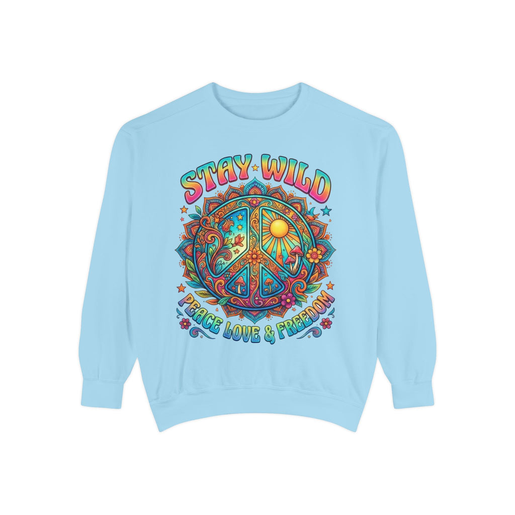 Stay Wild Peace Sign Sweatshirt — Retro Hippie Peace, Love & Freedom Crewneck