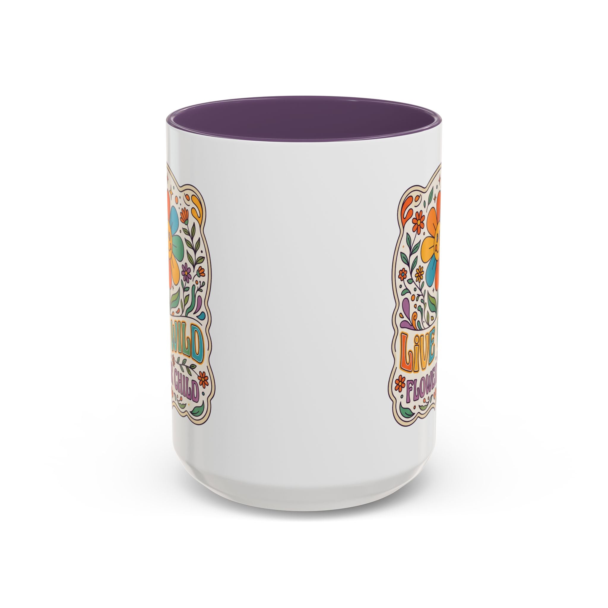 Live Wild Flower Child Coffee Mug – Retro Floral Smiley Design (11/15oz)