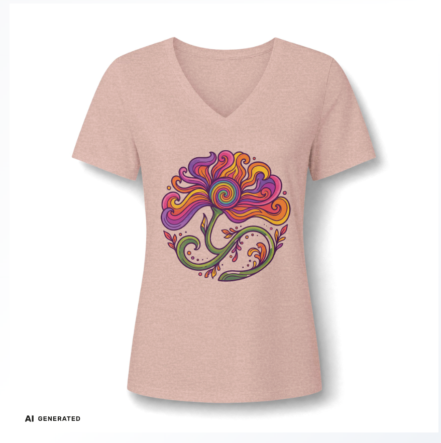 Floral Swirl V-Neck Tee - Boho Floral Graphic Tee Women | musikworlds Artist Collection