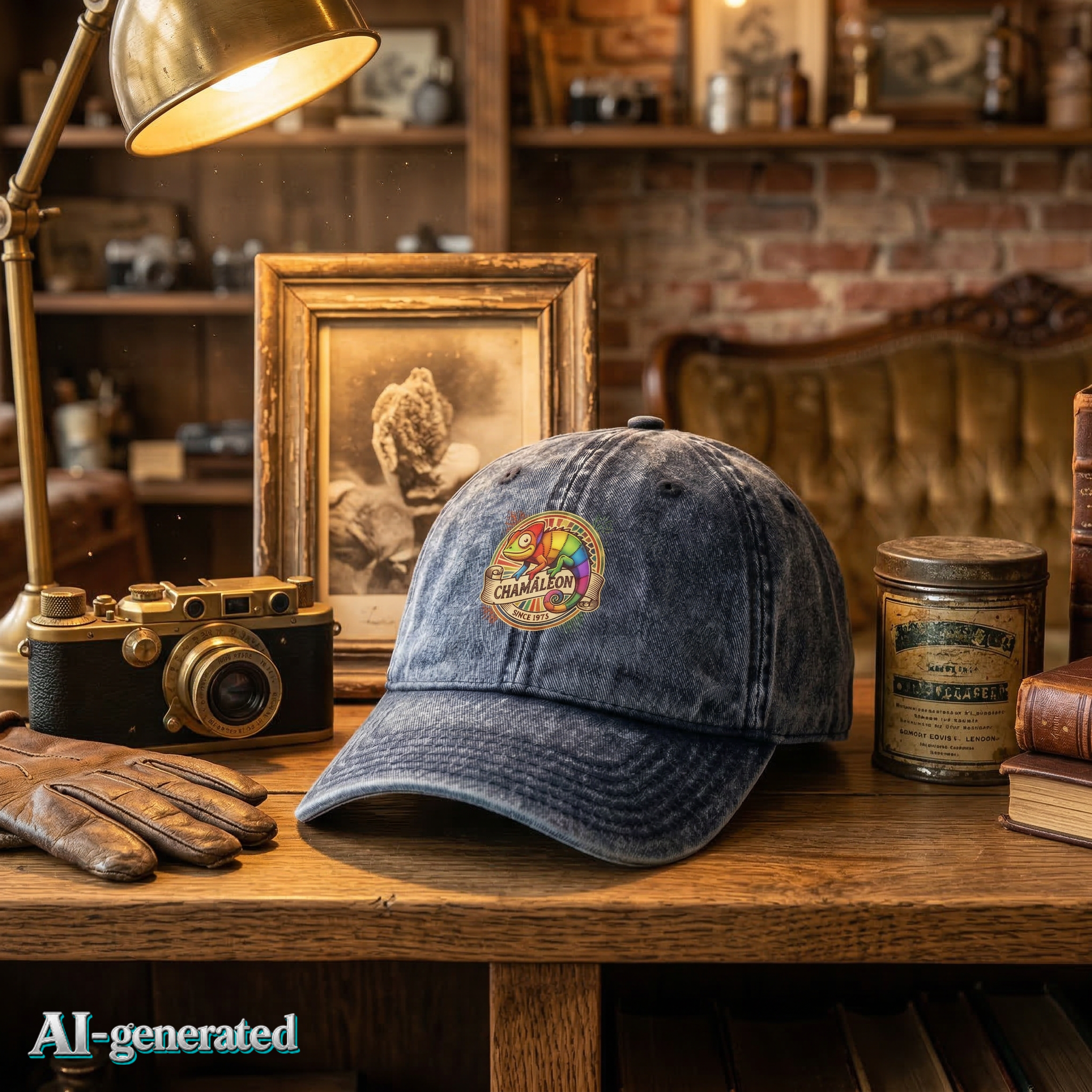 EU AI label - Vintage Cotton Twill Cap Chamäleon – Buntes Tier-Motiv Cap | musikworlds