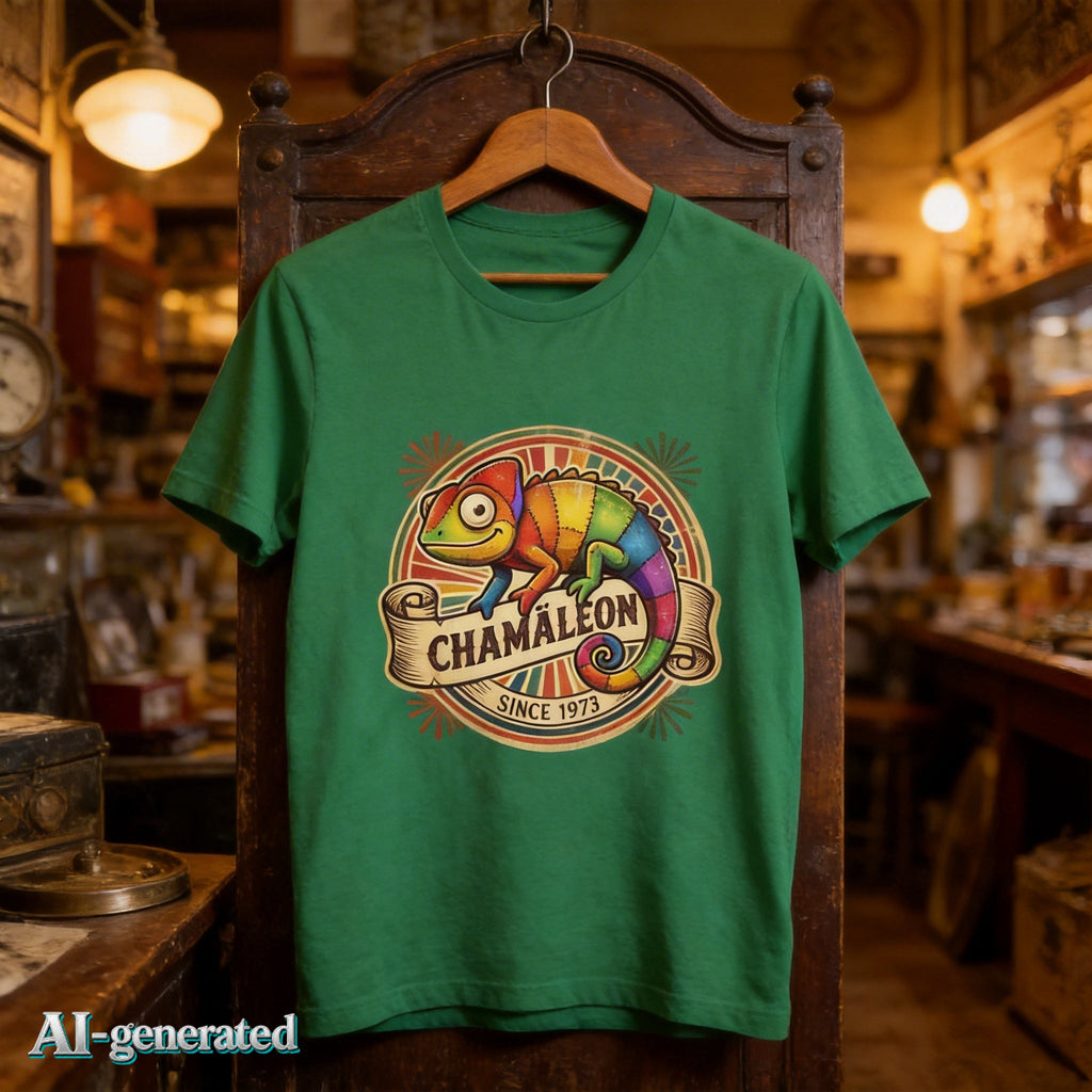 EU AI label - Farbi das Chamäleon T-Shirt – Lustiges Kinder-Grafik-Tee | musikworlds