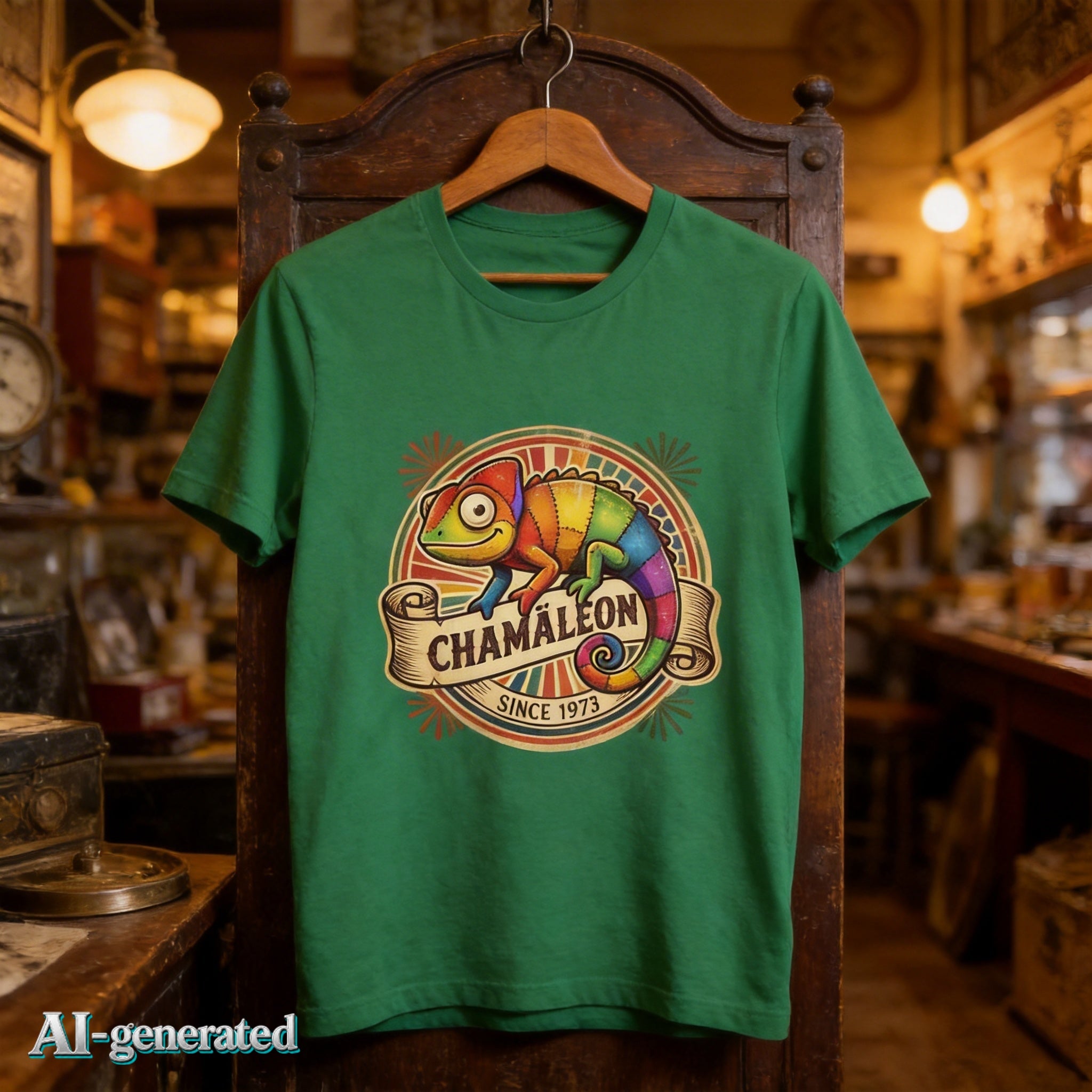 EU AI label - Farbi das Chamäleon T-Shirt – Lustiges Kinder-Grafik-Tee | musikworlds