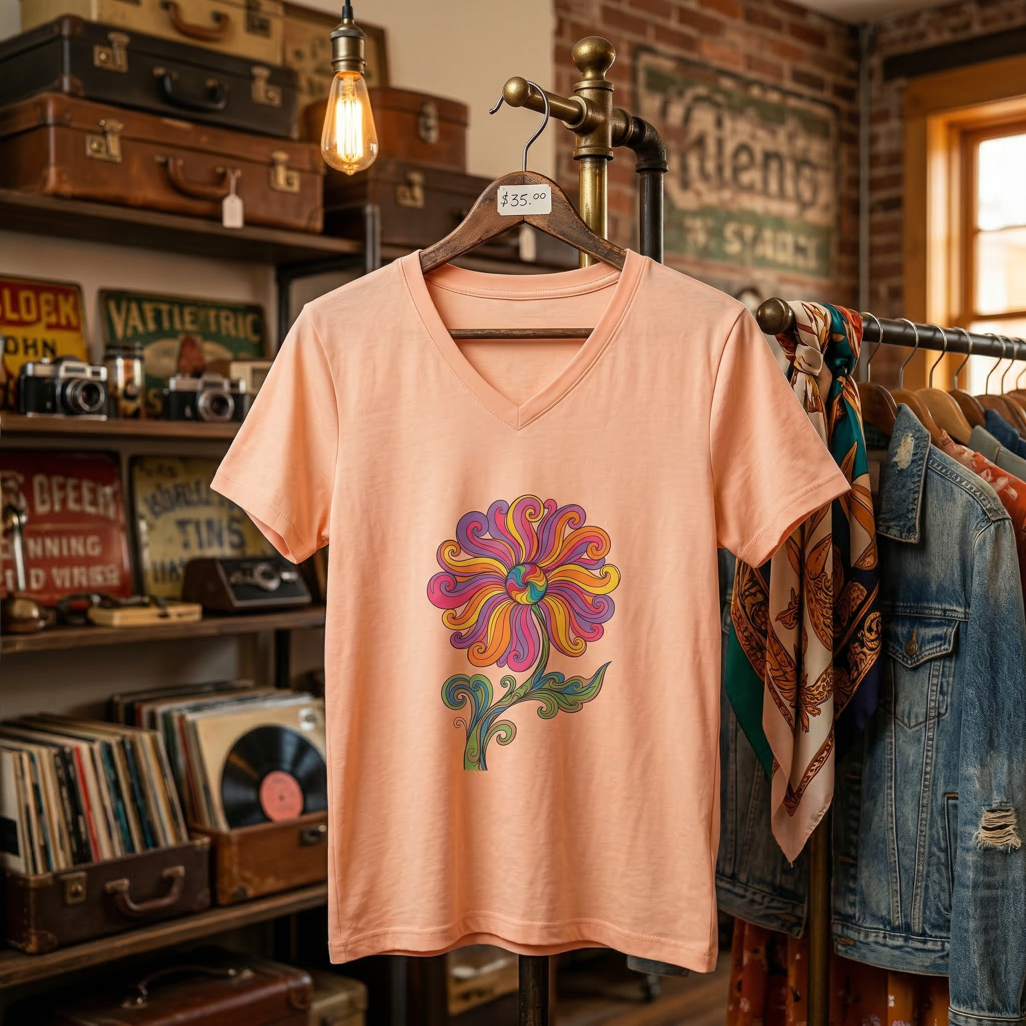 Women’s V-Neck Tee — Colorful Retro Floral Paisley Graphic