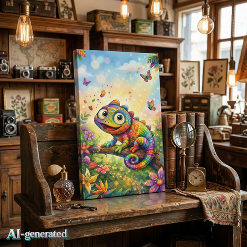 EU AI label - Chamäleon Wandbild – Buntes Kinderzimmer Poster | musikworlds