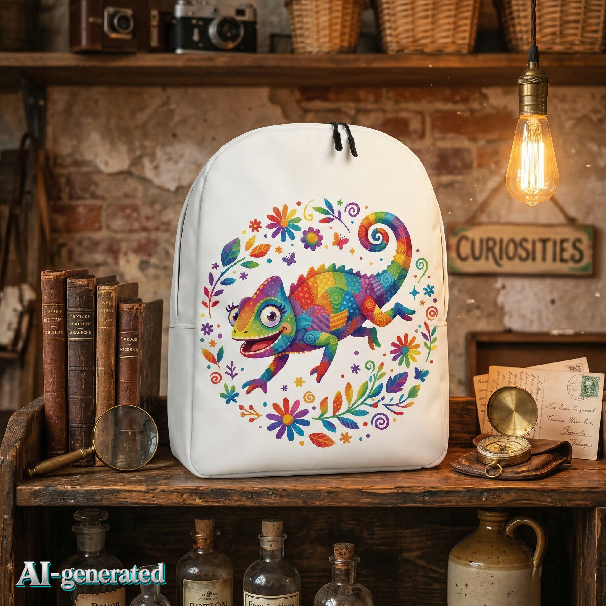 EU AI label - Minimalist Backpack Chamäleon – Bunter Rucksack | musikworlds