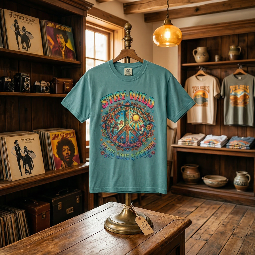 Stay Wild Peace Sign T-Shirt — Retro Psychedelic Love & Freedom Tee