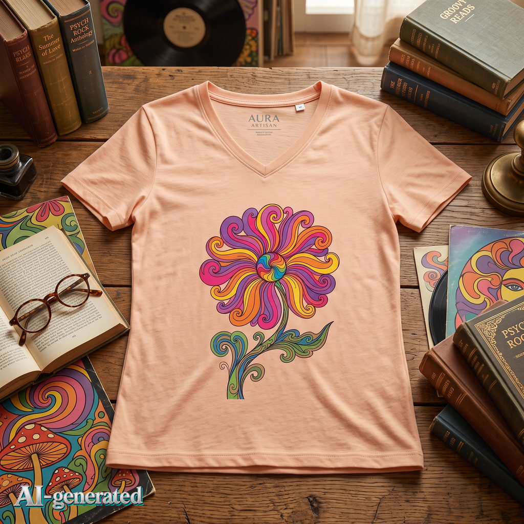 EU AI label - Damen V-Neck Tee Retro Floral Paisley – Boho Grafik-Shirt | musikworlds