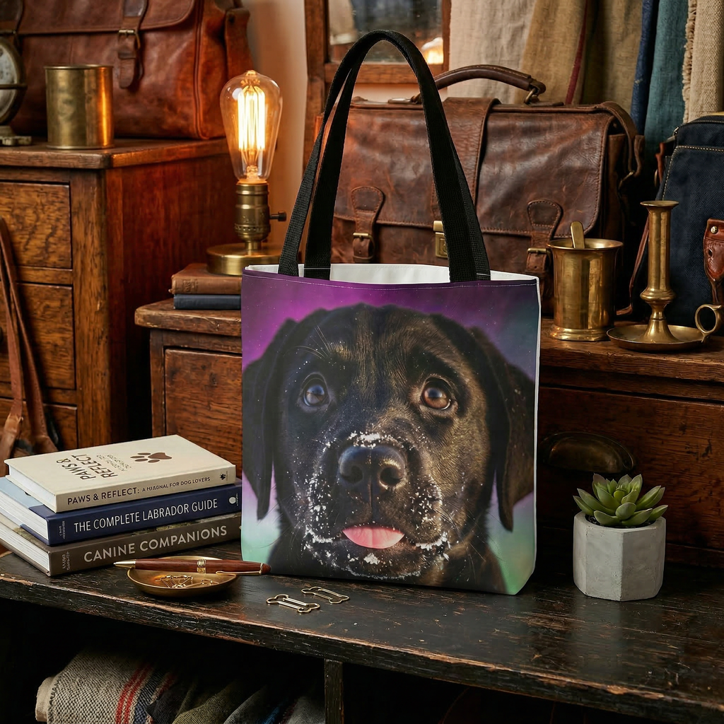 Black Lab Portrait Tote Bag – Cute Labrador Dog Face All-Over Print