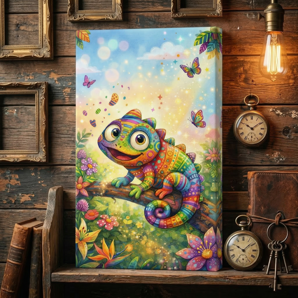 Colorful Chamäleon Art – Whimsical Kids Room Wall Decor