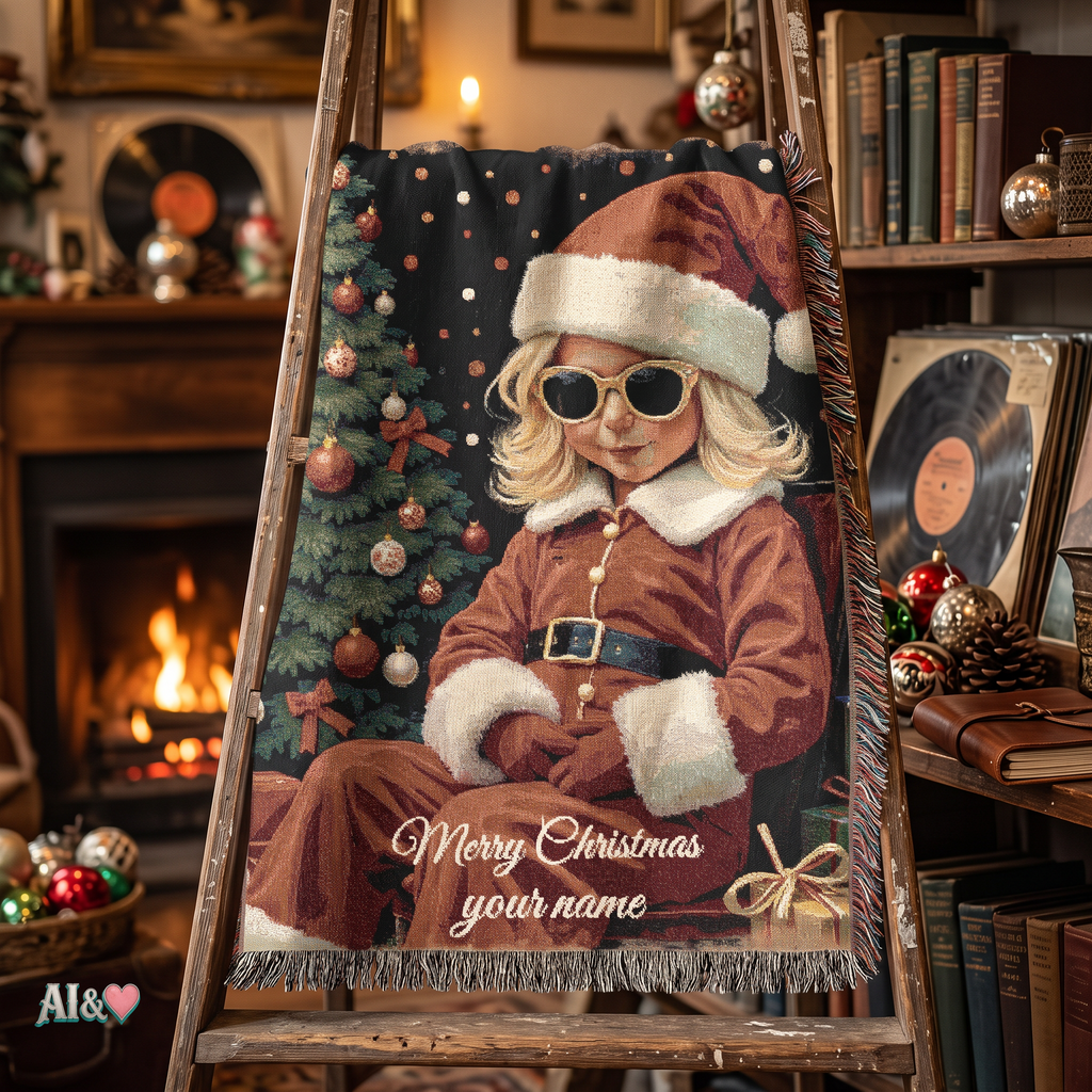 Personalized Christmas Blanket with Name, Vintage Santa Throw, Custom Christmas Gift, Retro Holiday Tapestry Blanket | musikworlds – AI CUSTOM / KI CUSTOM