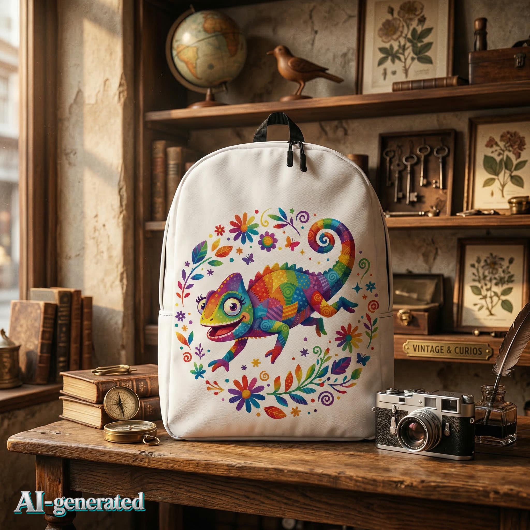 EU AI label - Minimalist Backpack Chamäleon – Bunter Rucksack | musikworlds