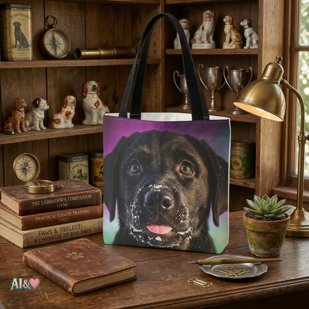 Black Lab Portrait Tote Bag – Labrador Hundeliebhaber Geschenk | musikworlds Artist Collection – AI CUSTOM / KI CUSTOM