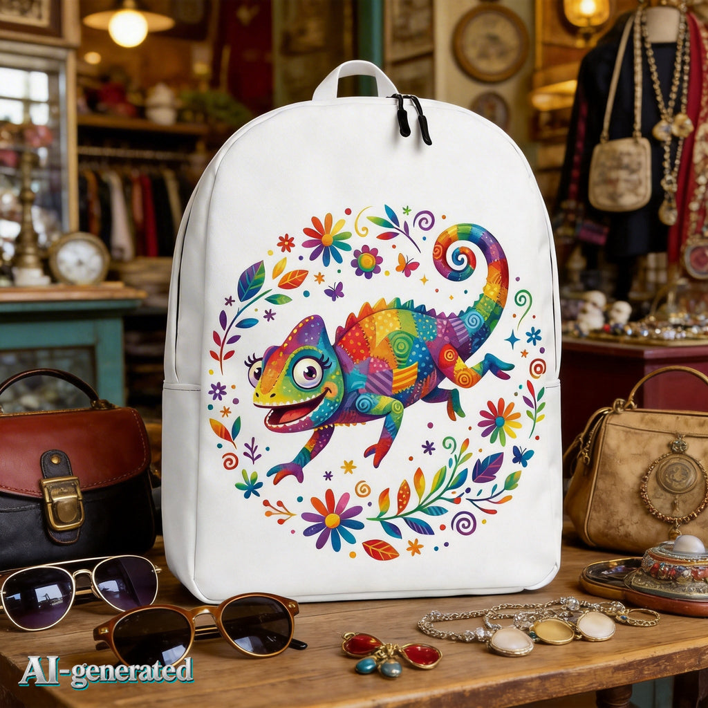 EU AI label - Minimalist Backpack Chamäleon – Bunter Rucksack | musikworlds