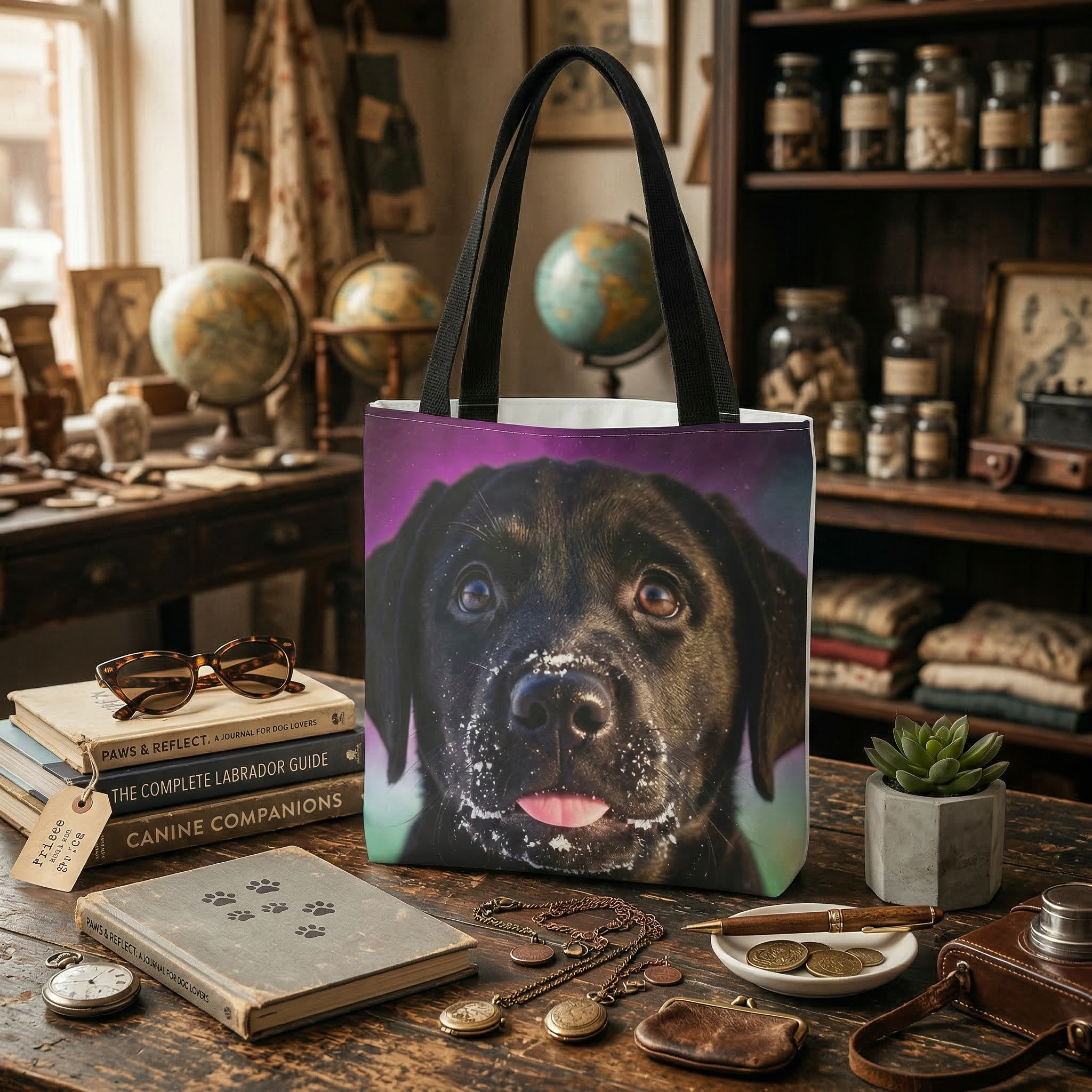 Black Lab Portrait Tote Bag – Cute Labrador Dog Face All-Over Print