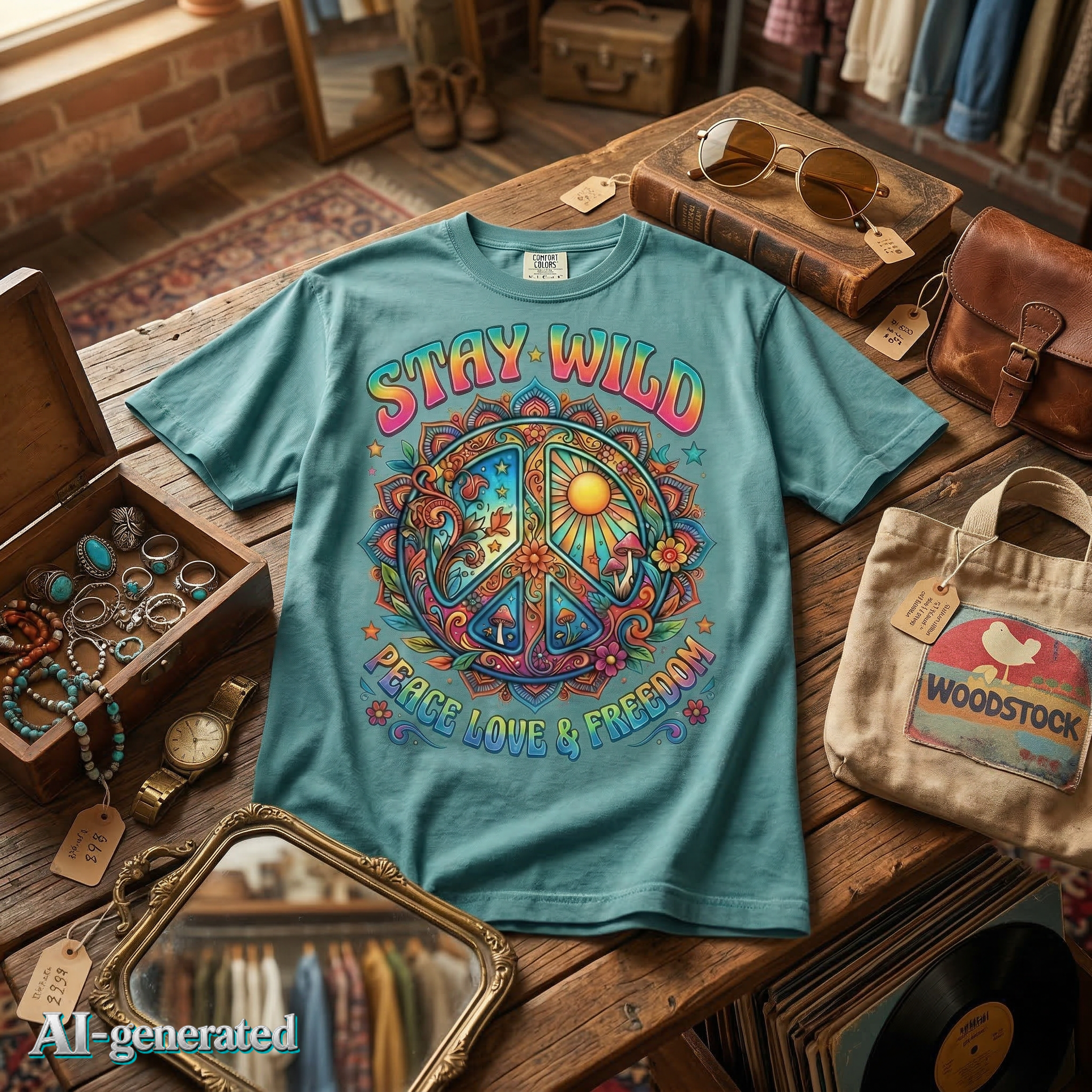 EU AI label - Stay Wild Peace Sign T-Shirt – Retro Psychedelic Tee | musikworlds