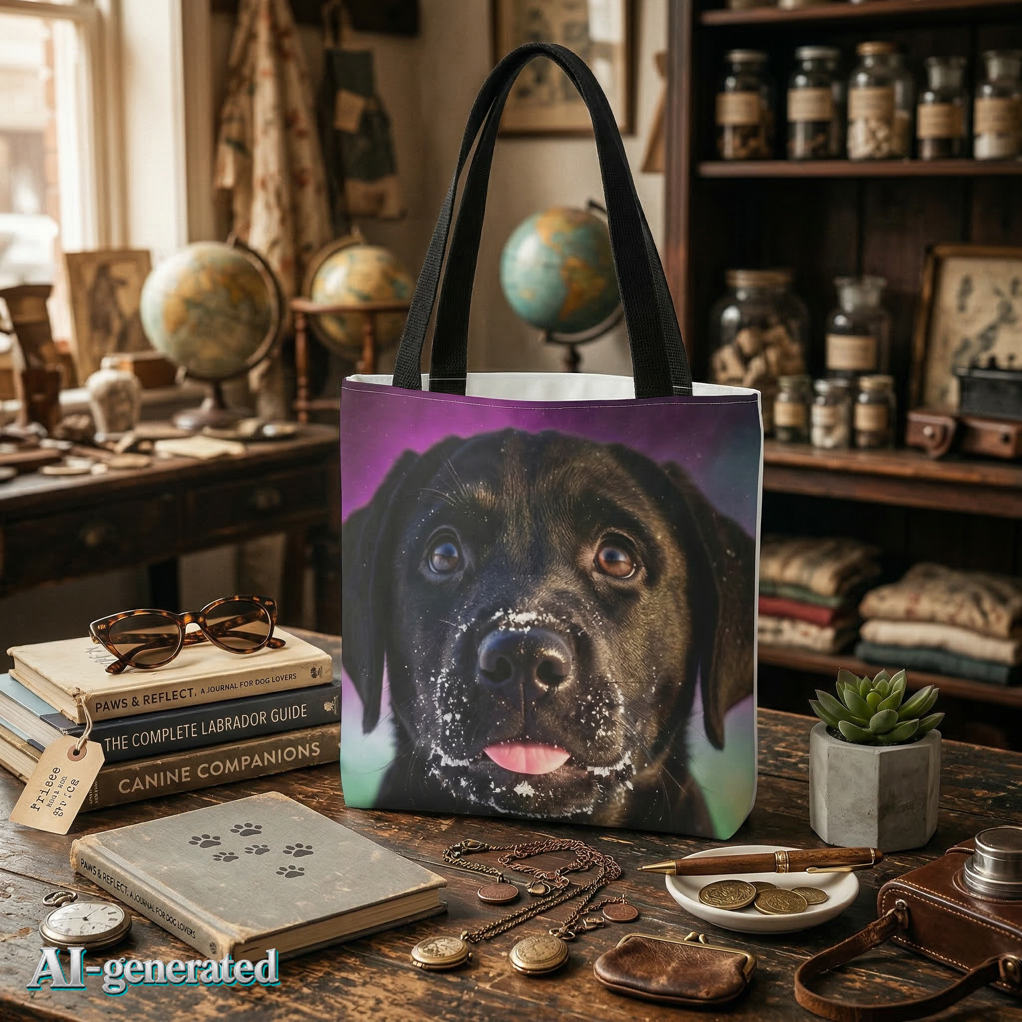 EU AI label - Black Lab Portrait Tote Bag – Labrador Hundeliebhaber Geschenk | musikworlds