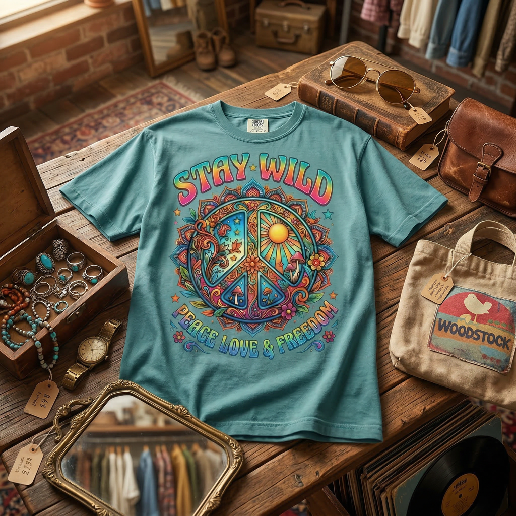 Stay Wild Peace Sign T-Shirt — Retro Psychedelic Love & Freedom Tee