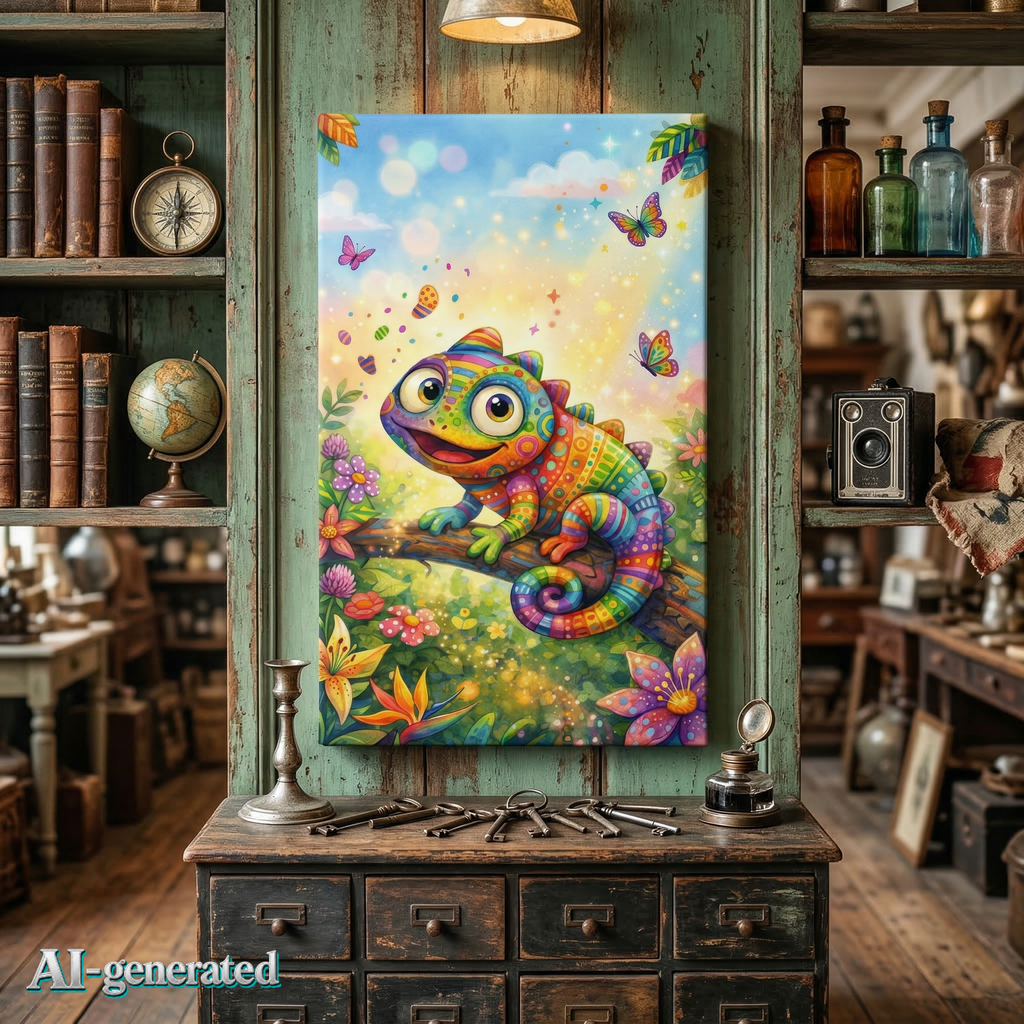 EU AI label - Chamäleon Wandbild – Buntes Kinderzimmer Poster | musikworlds
